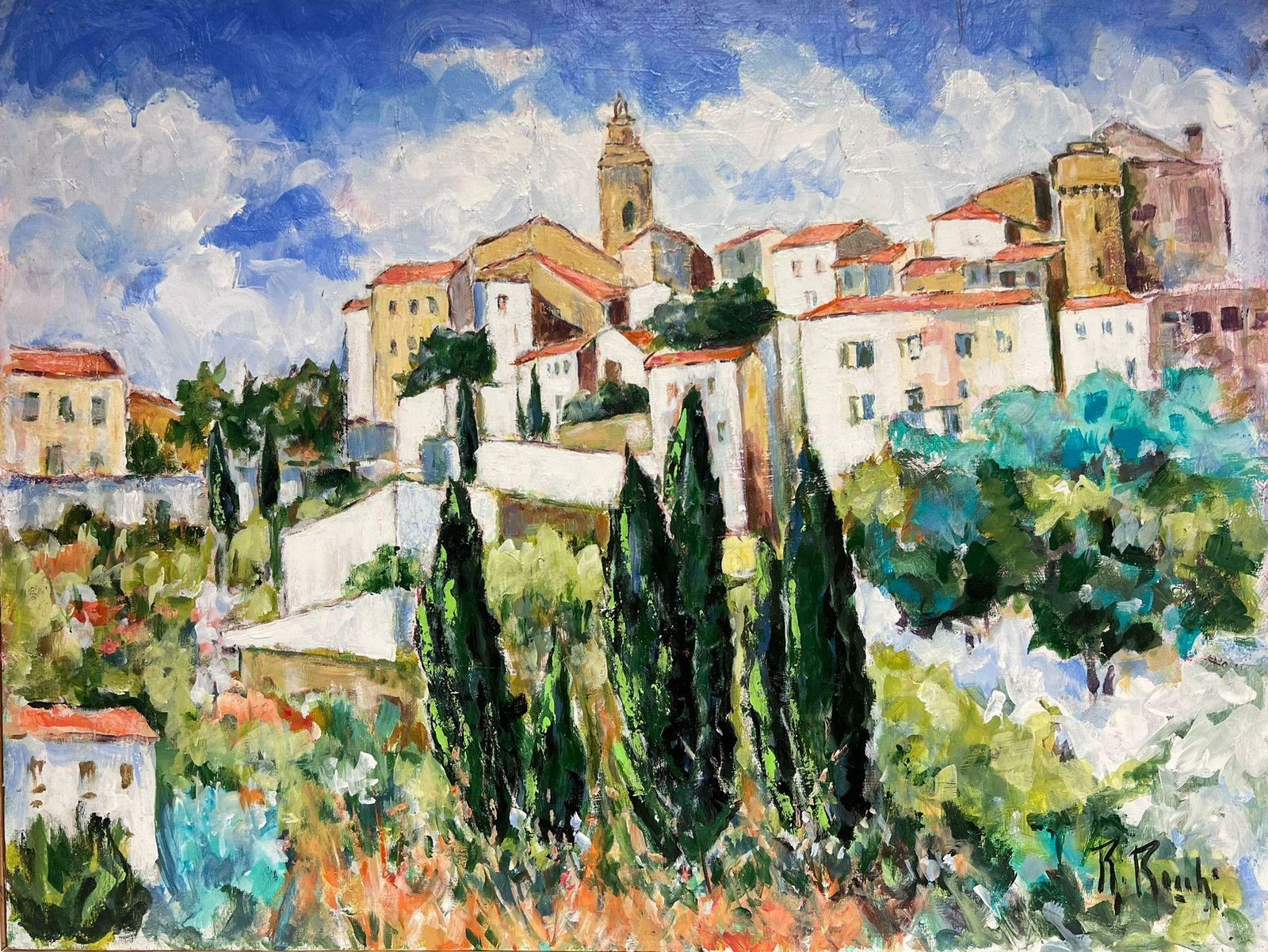 R. Roubigordes Provence Huge French Original Contemporary Oil Painting Signed Dated2005