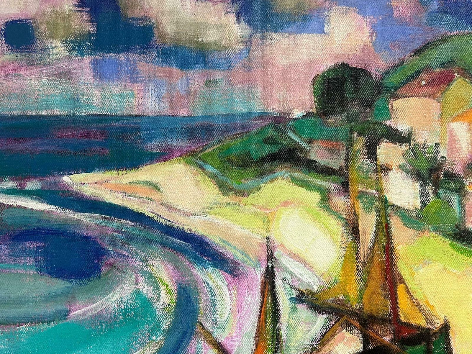 Michel Kritzhuge 1960's French Cubist Modernist Signed Oil Painting Sunny Med Beach Scene photo buy