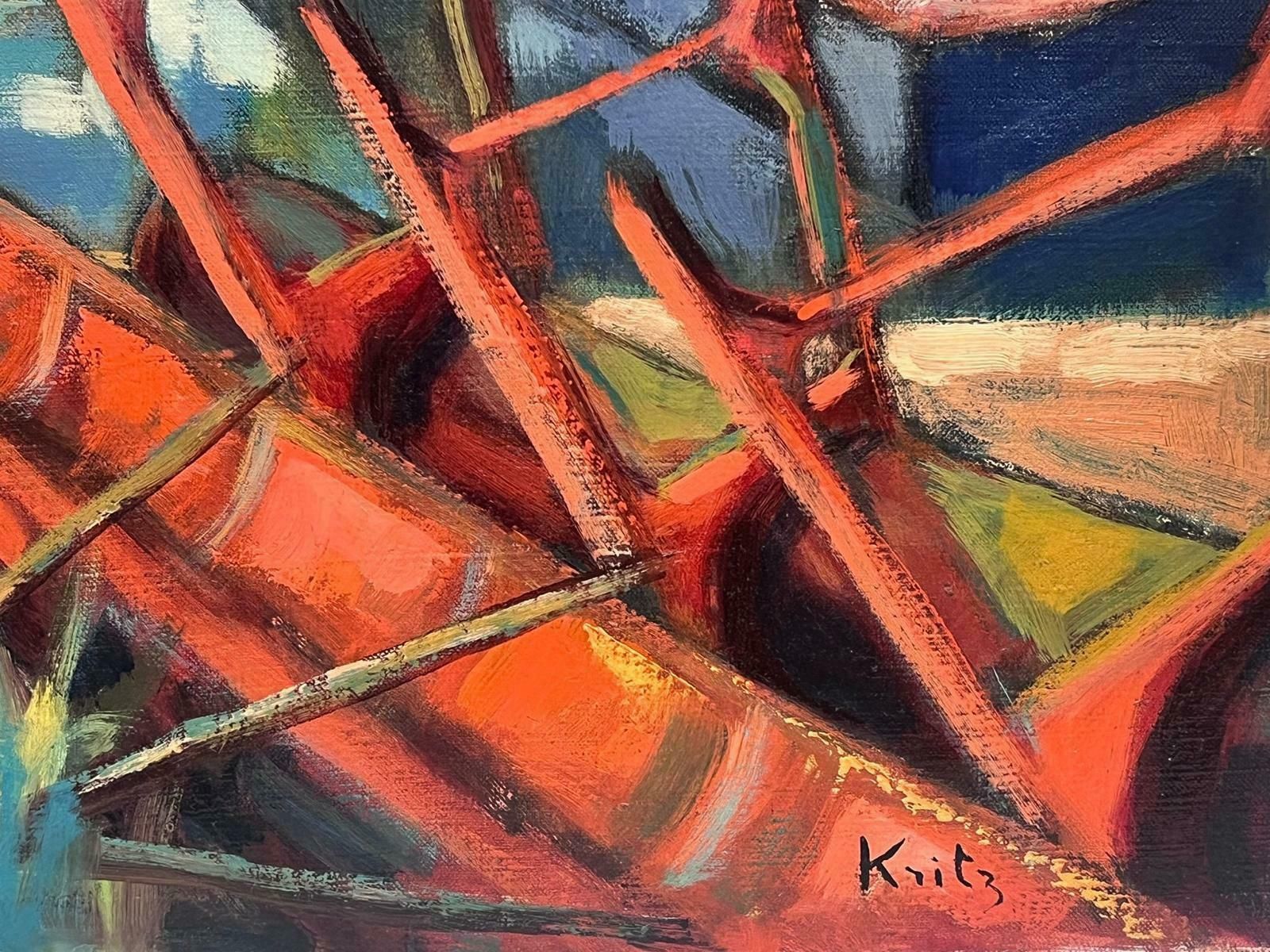 Michel Kritzhuge French Post Impressionist Signed 1960's Oil Painting Boats In Harbor photo 1736.0