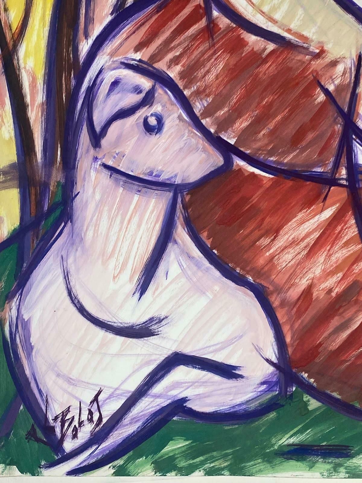Paul Louis Bolot (French 1918 2003)20th Century French Modernist Painting Multi Color Abstract Portrait & Dogc. 1980 photo for sale