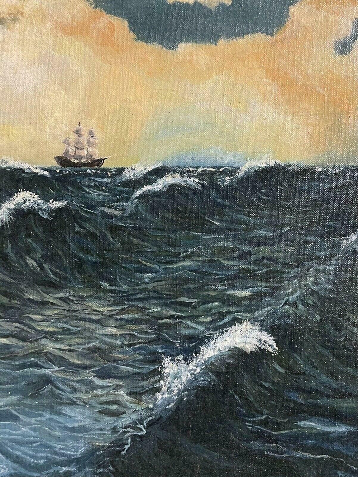 S. Sparkheaving Seas And Sailing Ship, Signed English Post Impressionist Oil Painting photo for sale