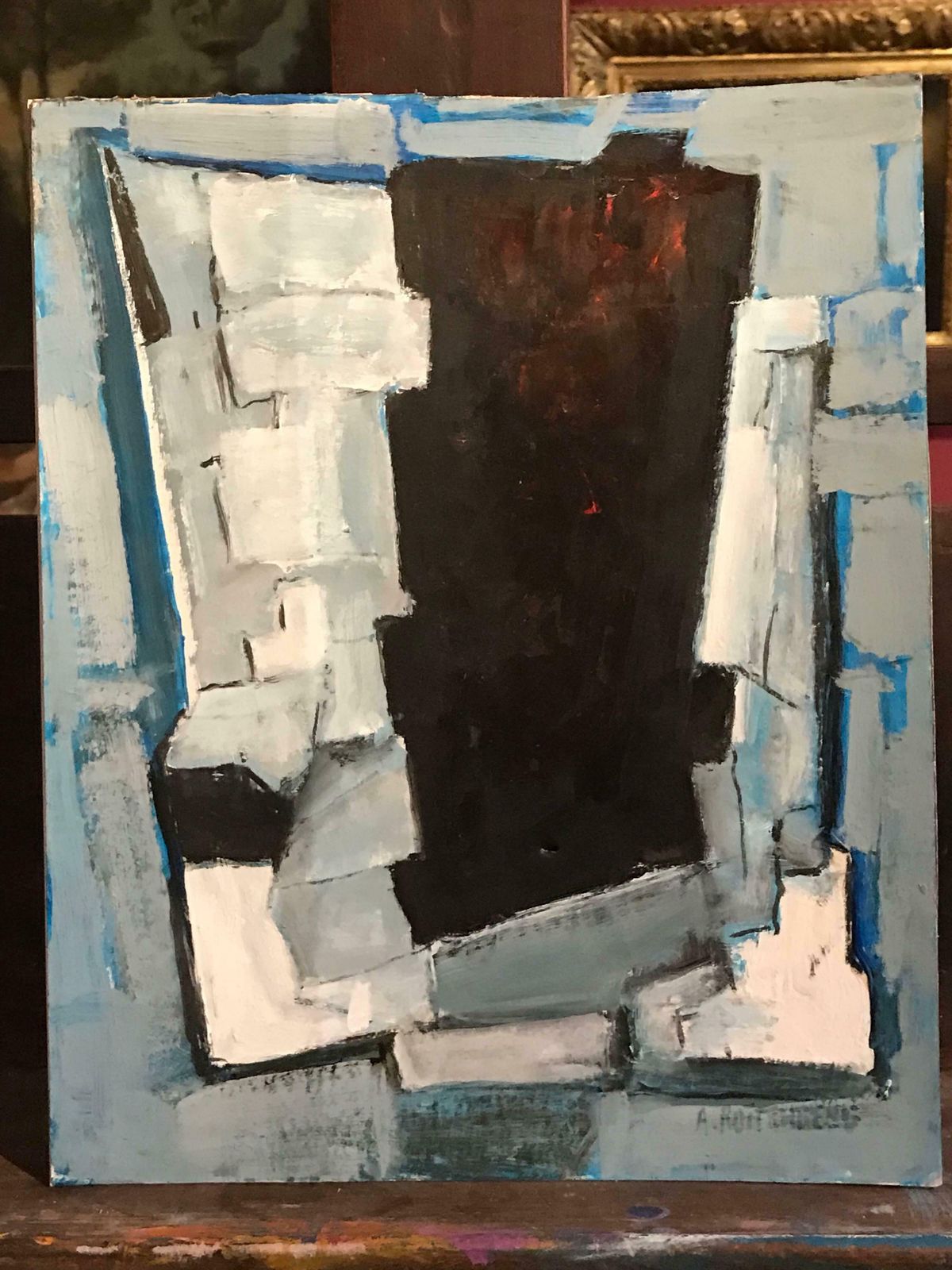 Armand Rottenbergfrench Cubist Expressionist Oil Painting, Signedc.1980's photo furniture