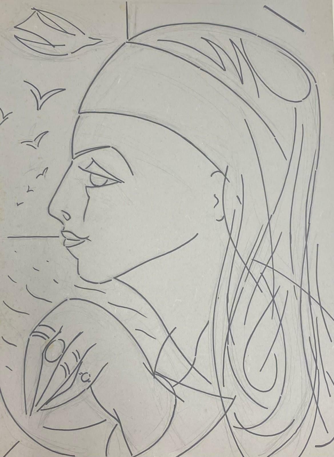 Paul Louis Bolot (French 1918 2003)20th Century French Modernist Gouache Painting Side Portrait Of Bejewelled Lady20th Century