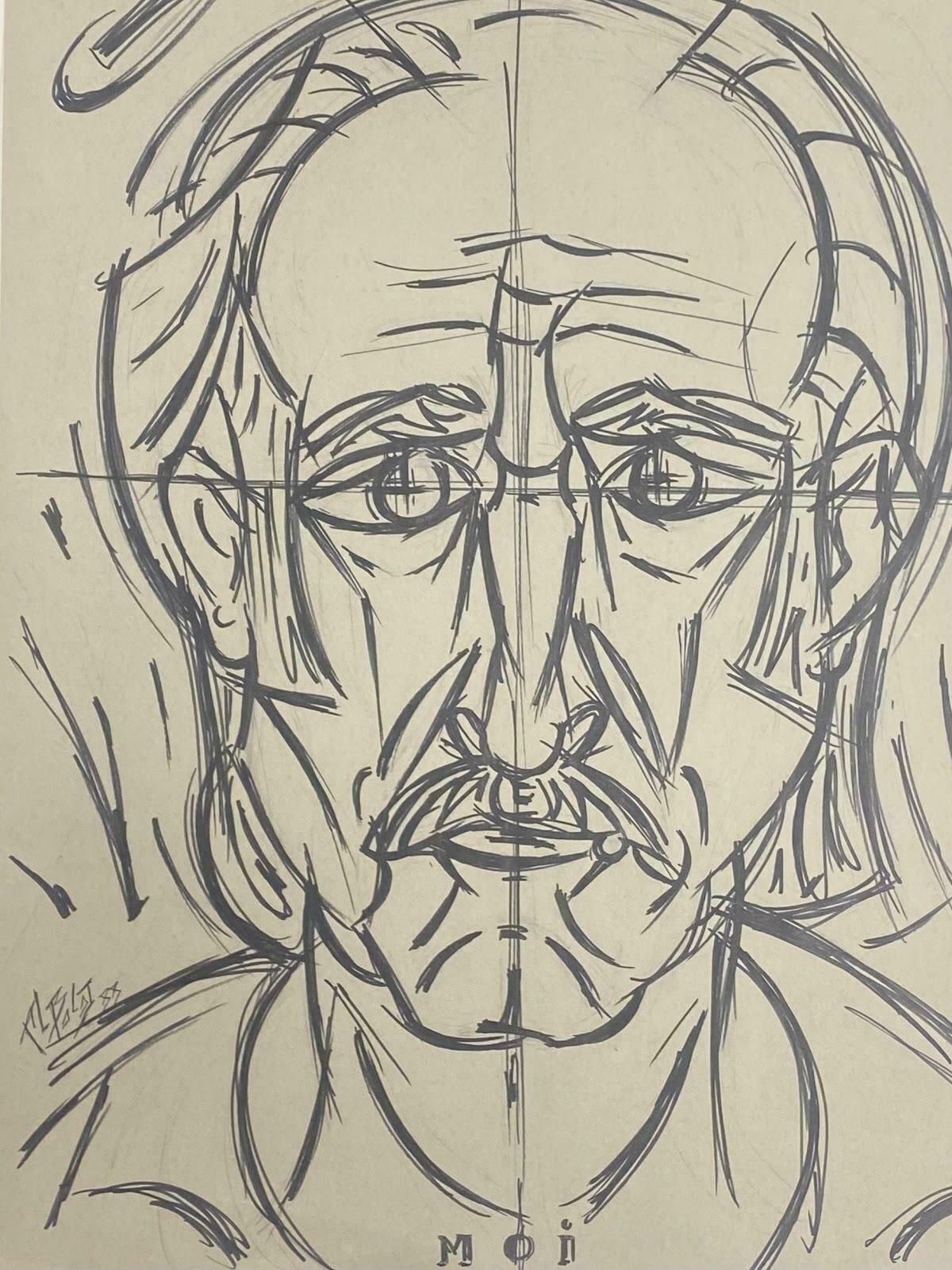 Paul Louis Bolot (French 1918 2003)20th Century French Modernist Gouache Painting Self Portrait Of Artist "Moi"20th Century (1988) photo furniture