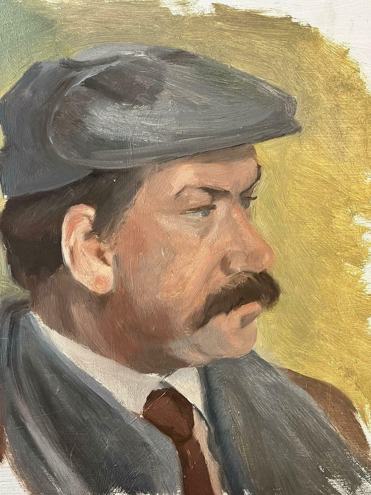 French Schoolmid 20th Century French Painting Portrait Of Man With Moustache In Flat Cap photo 402.0