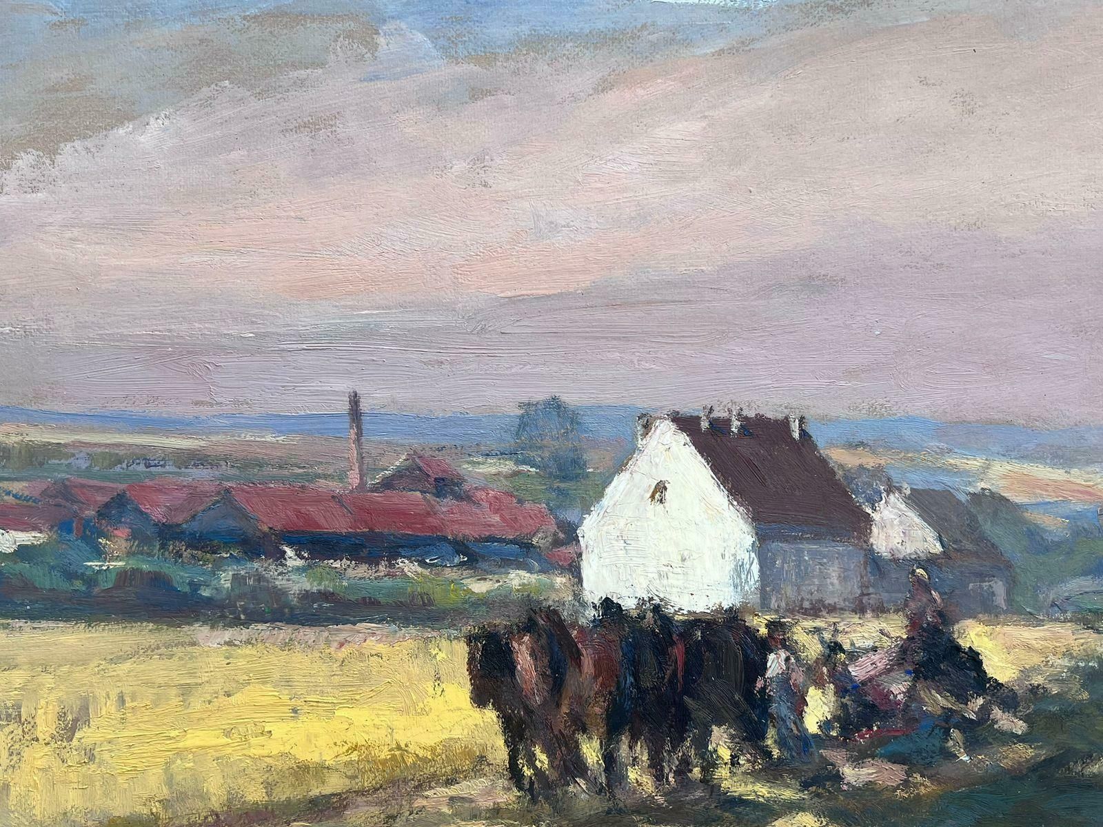Leon Hatotvintage French Oil Painting Horse And Cart Trotting Through By Corn Field photo furniture