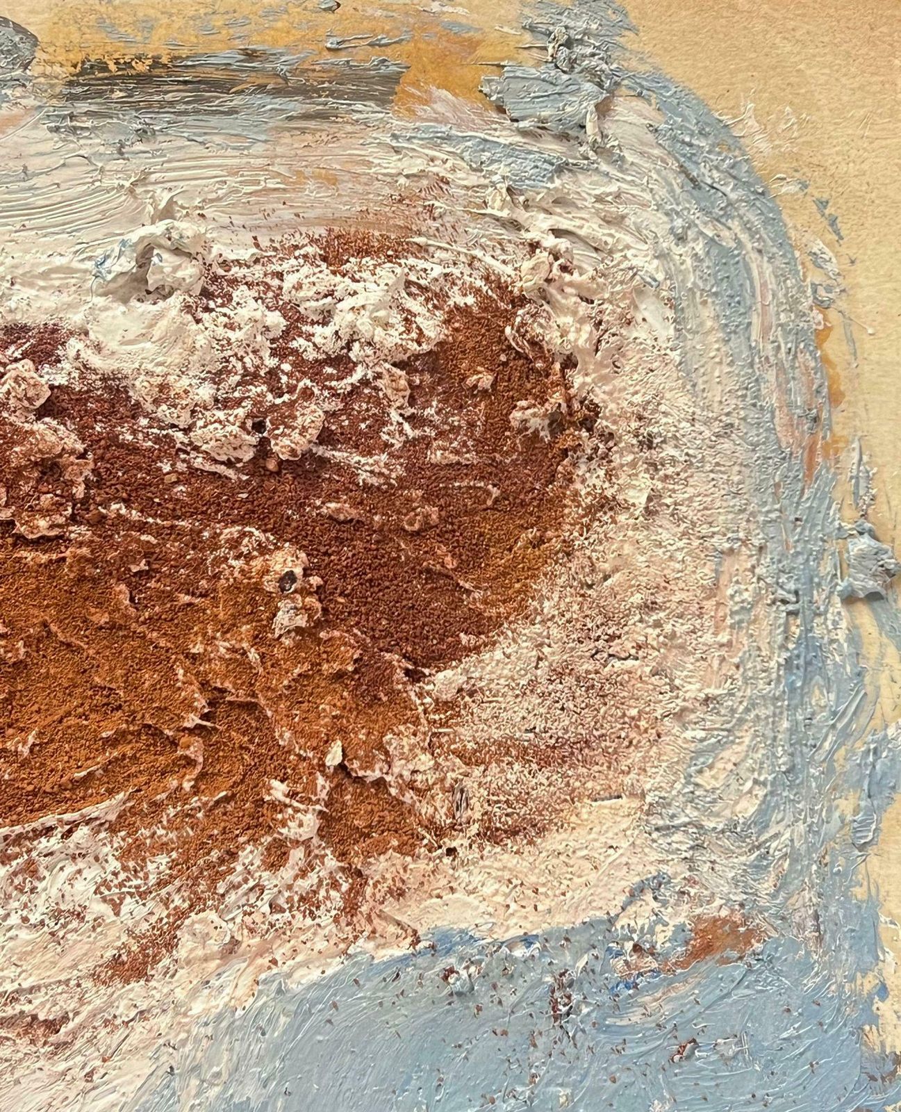 Elisabeth Hahn20th Century German Modernist Oil Painting Brown Splodge On Blue Base Abstract20th Century photo furniture