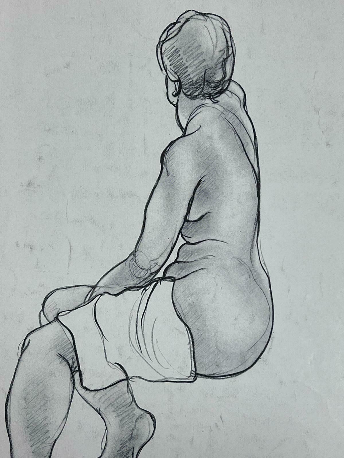French Schoolmid 20th Century Nude Figure Posed Away Pencil Drawing photo for sale