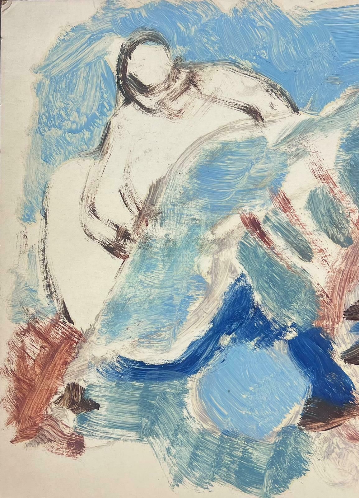 Elisabeth Hahn20th Century German Modernist Oil Painting Lightly Painted Blue Figure Abstract20th Century photo for sale