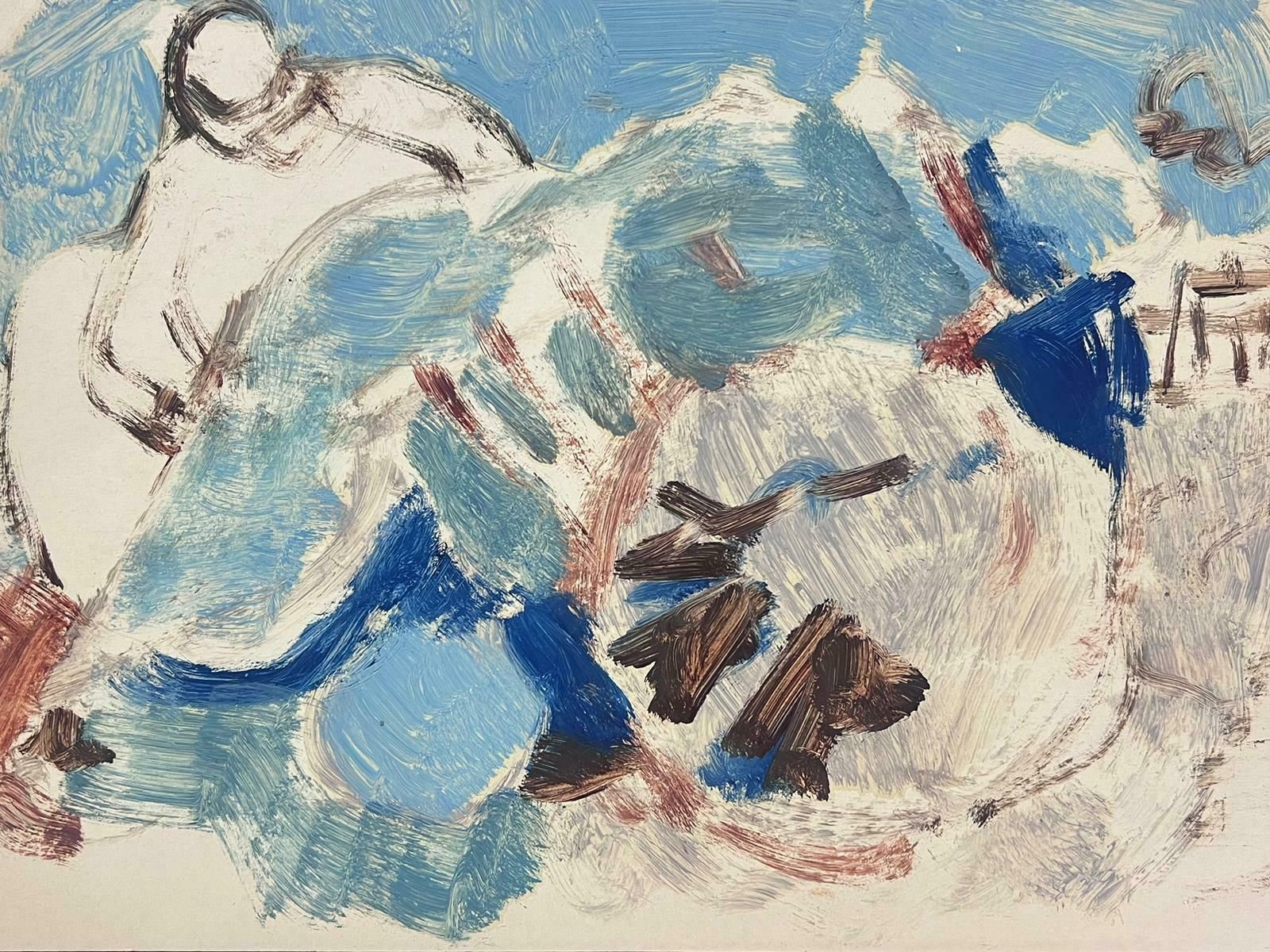 Elisabeth Hahn20th Century German Modernist Oil Painting Lightly Painted Blue Figure Abstract20th Century photo Art