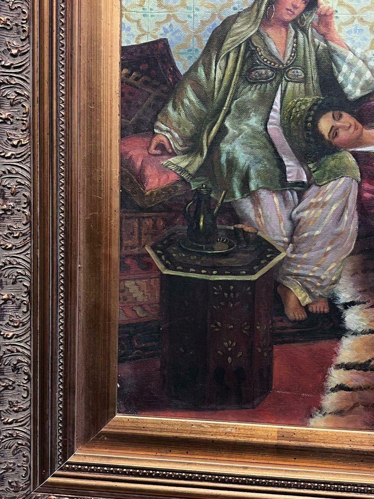 French Schoolfrench North African Orientalist Oil Painting Hareem Interior Two Ladies photo buy