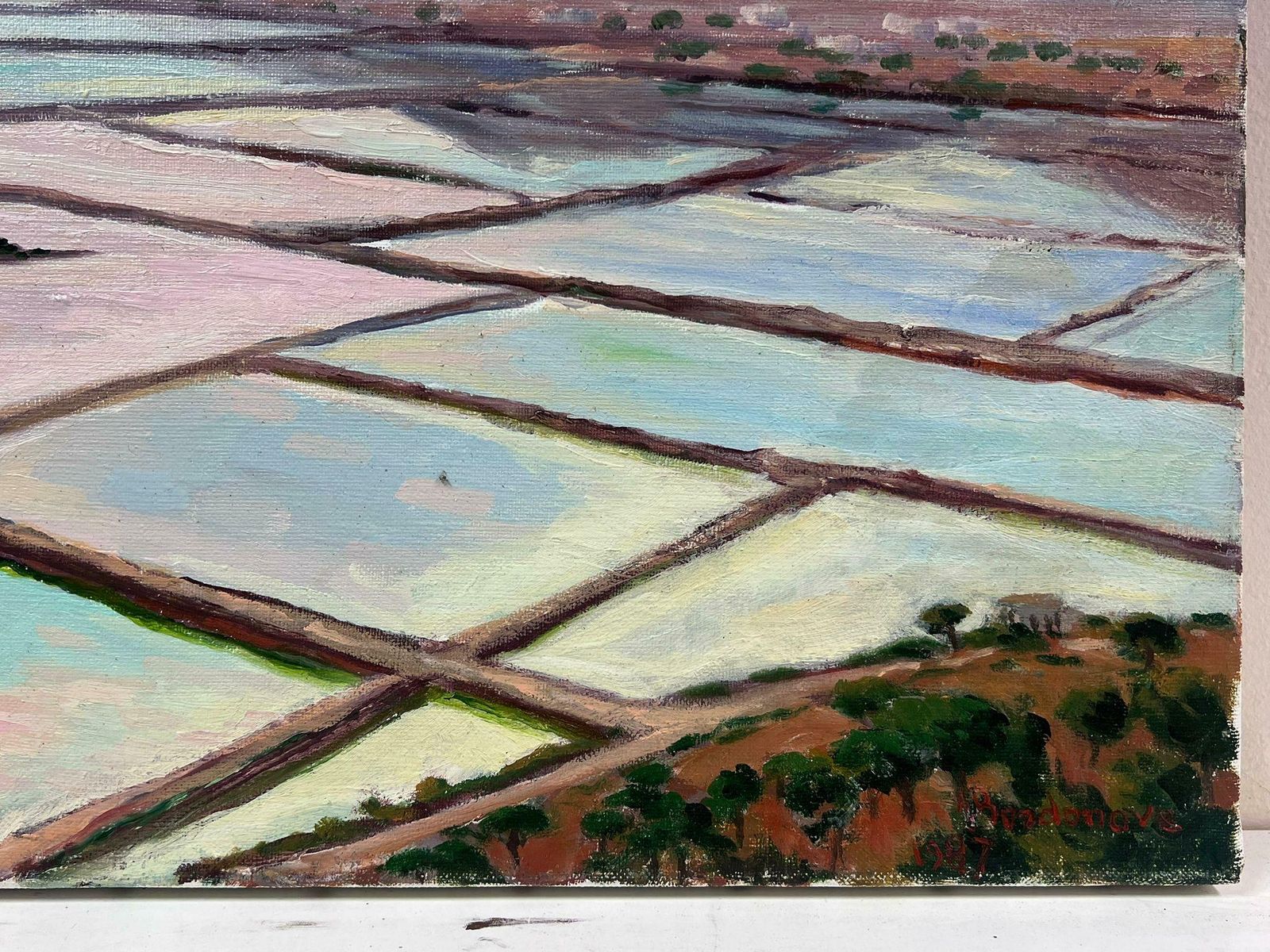 Georges Bordonavecontemporary French Impressionist Oil Salt Ponds South Of France Coastal Scene photo for sale