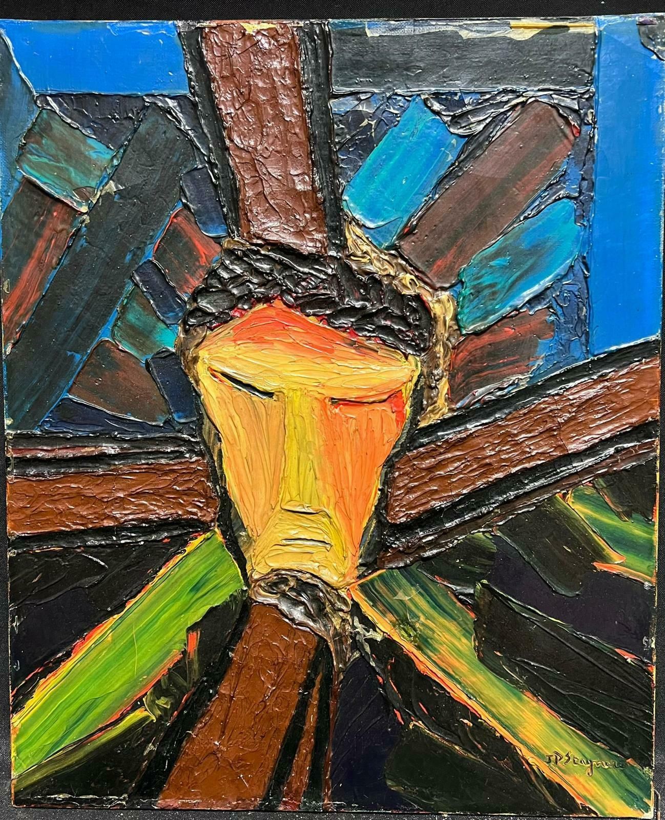 Jean Pierre Stagnaro1960's French Expressionist Oil Painting Portrait Of Christ Crucifixion1960's photo furniture