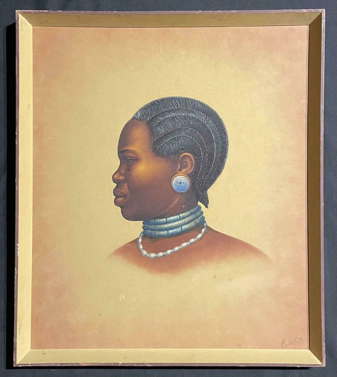 Unknownportrait Of African Woman Tanzania   Signed Oil Painting Circa 1970'sc.1970's photo furniture