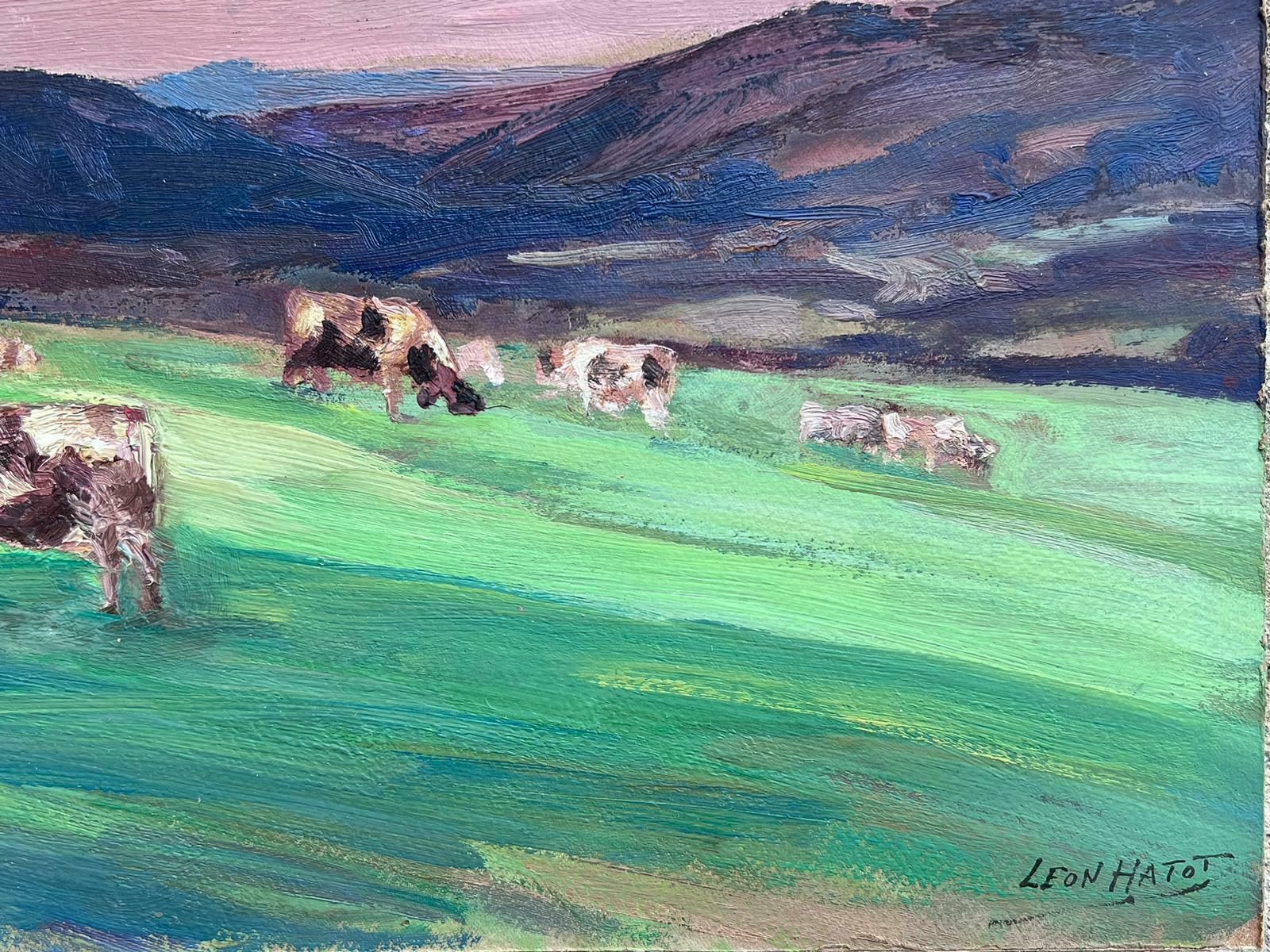 Leon Hatotvintage French Oil Painting Dotted Cows Munching On Vibrant Green Grass photo furniture