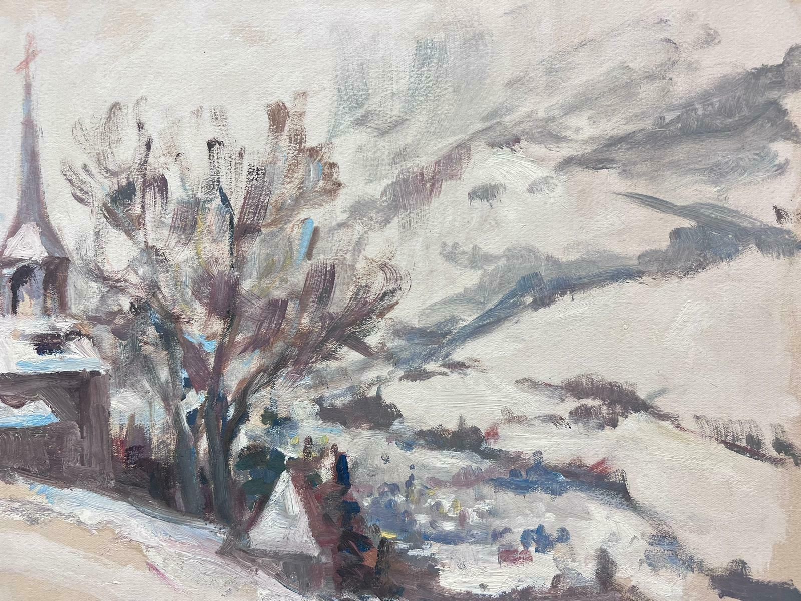 Leon Hatotvintage French Oil Painting Of Fallen Snow Over French Alps Village photo for sale