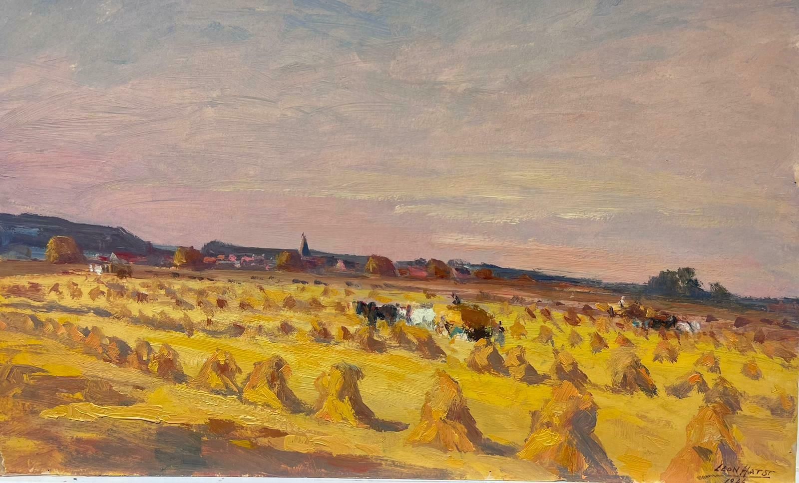 Leon Hatotvintage French Oil Painting Of A Golden Field Of Hay Bales