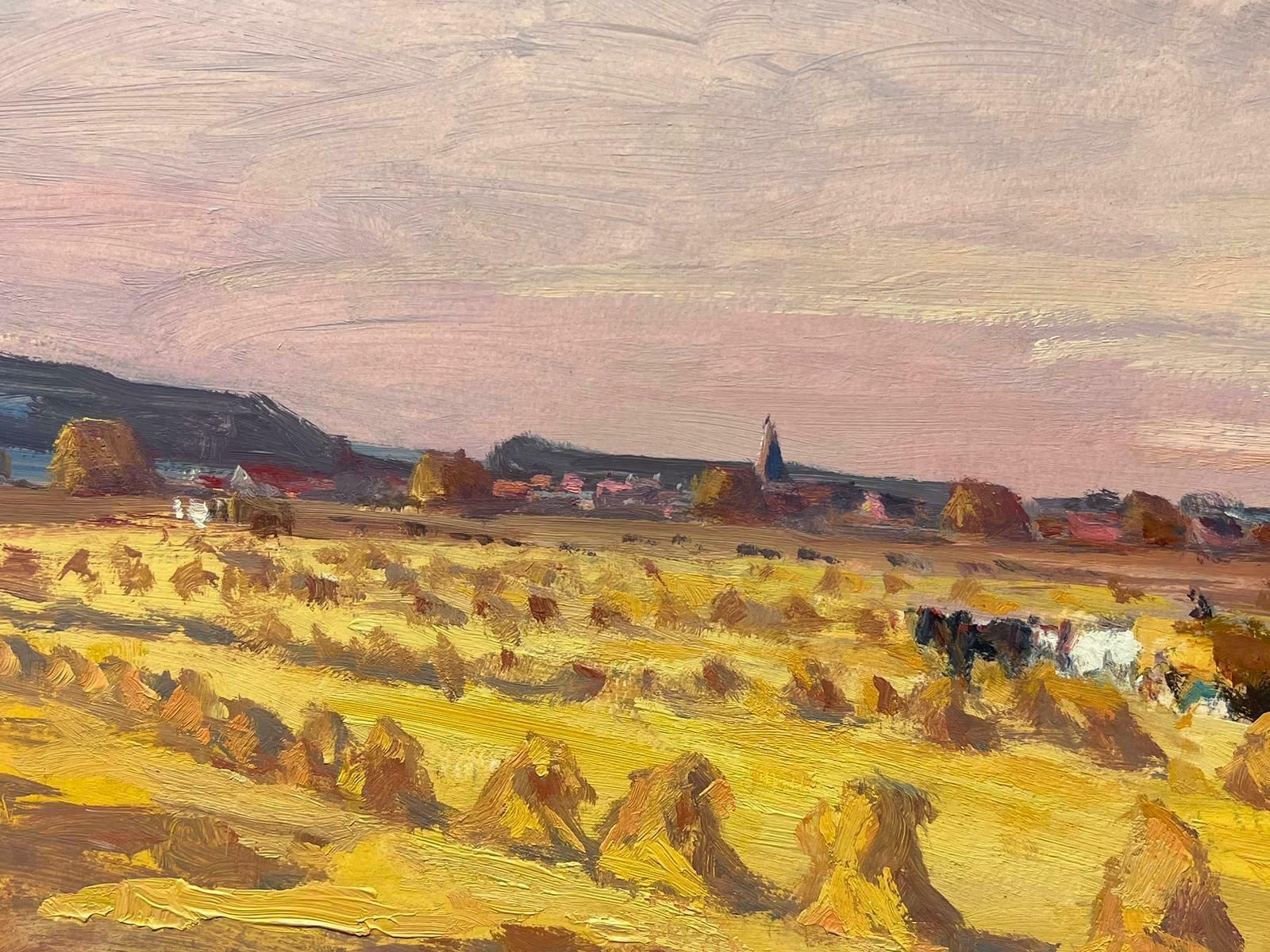 Leon Hatotvintage French Oil Painting Of A Golden Field Of Hay Bales photo for sale