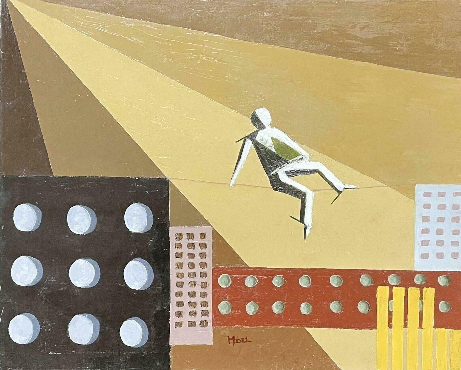 French Paintercontemporary French Cubist Abstract   Geometric Composition   Tightrope Walker