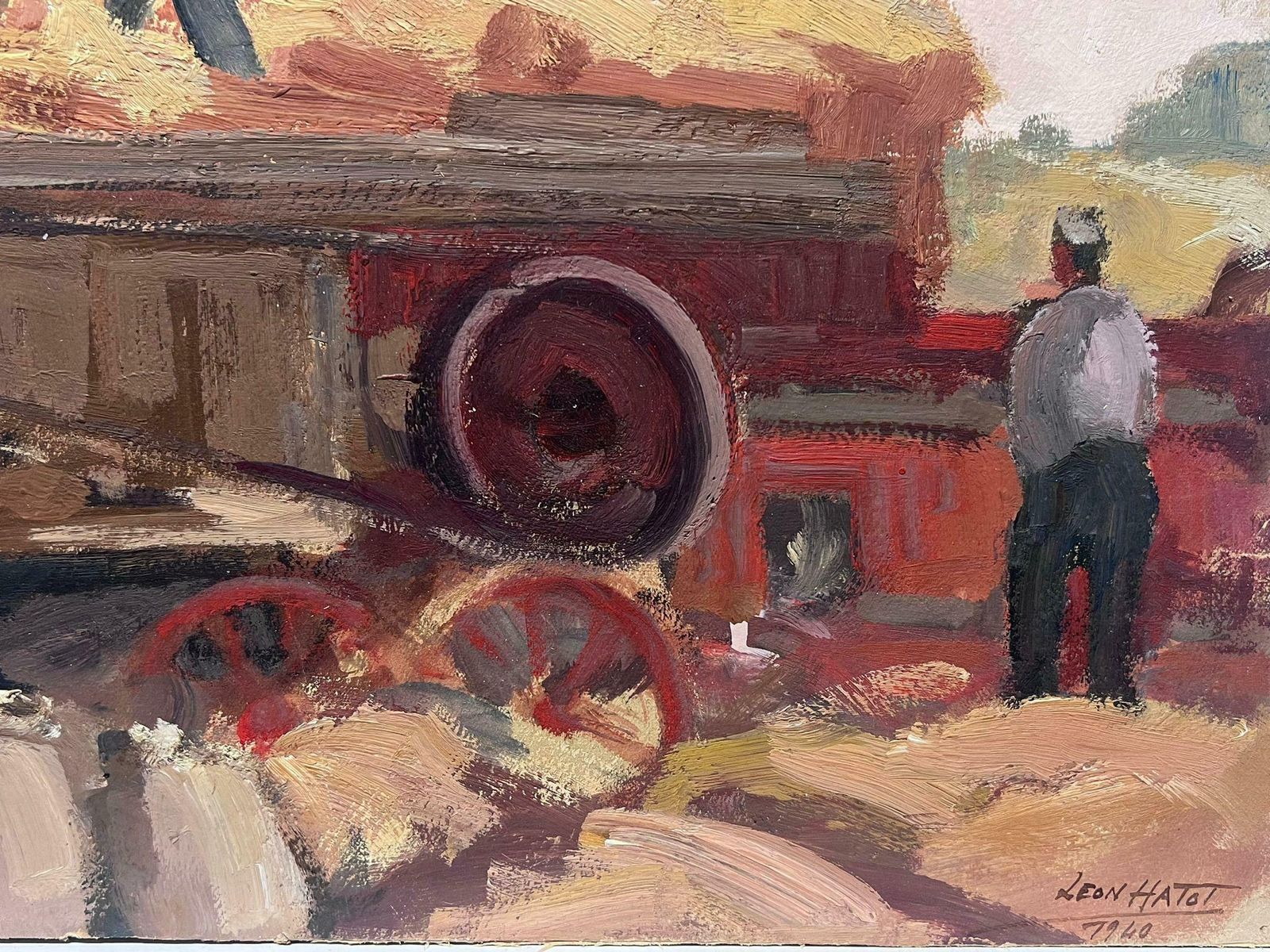 Leon Hatotfrench Impressionist Oil Painting Mid 20th Century Harvest Workers In Field photo furniture