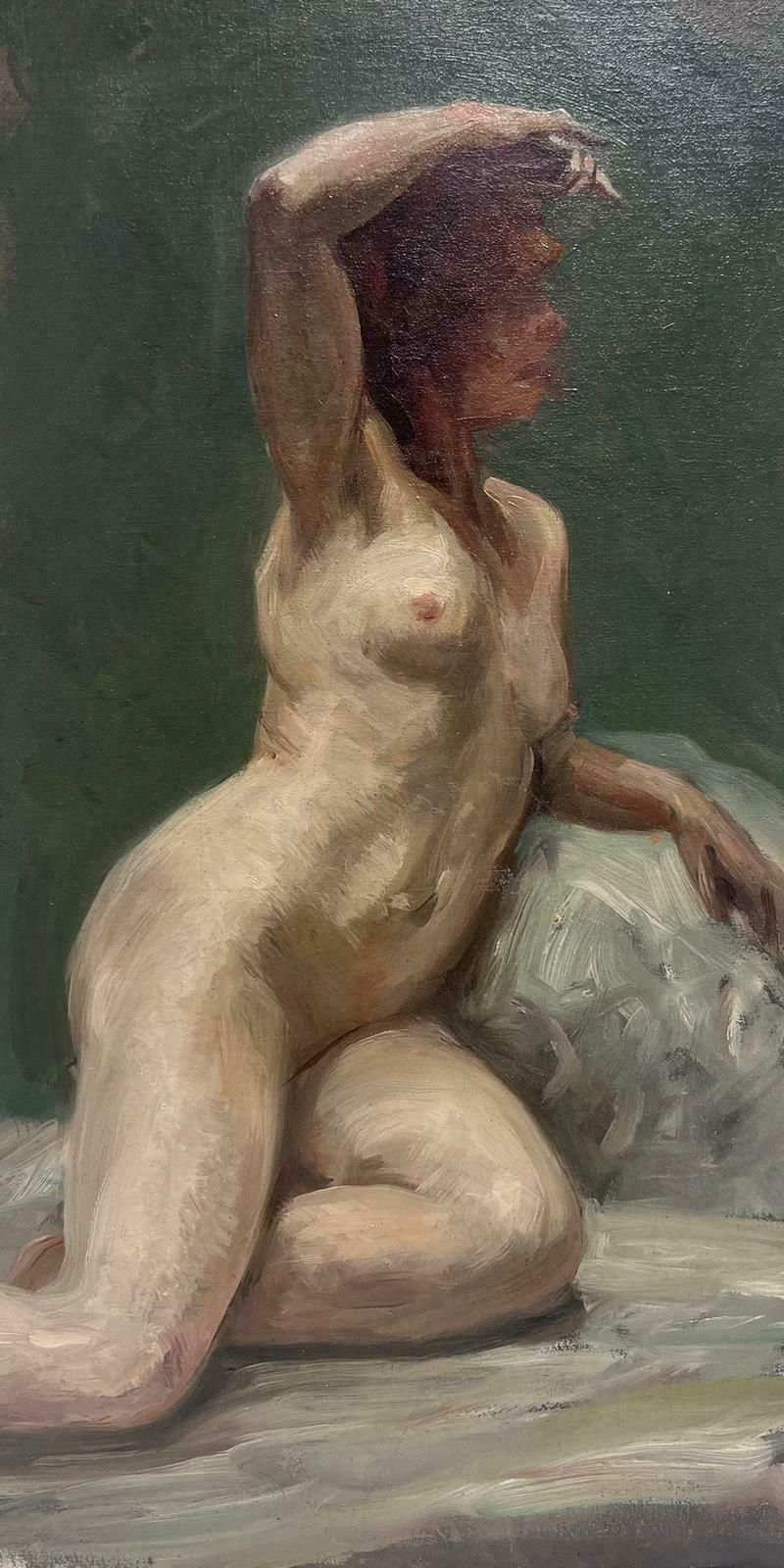 French Impressionist Oil1890's French Impressionist Oil Painting Studio Portrait Of A Nude Lady Model photo furniture