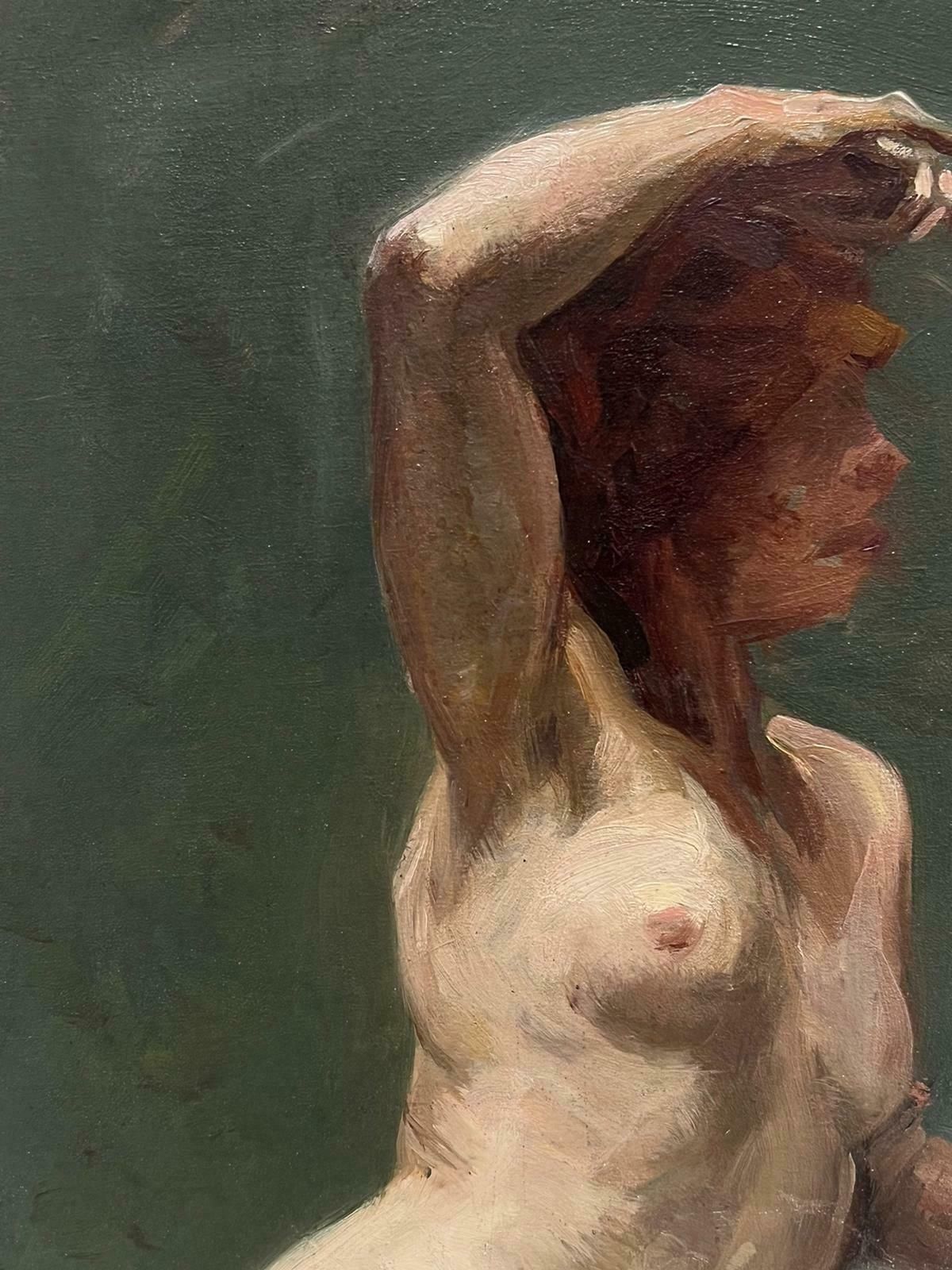 French Impressionist Oil1890's French Impressionist Oil Painting Studio Portrait Of A Nude Lady Model photo for sale