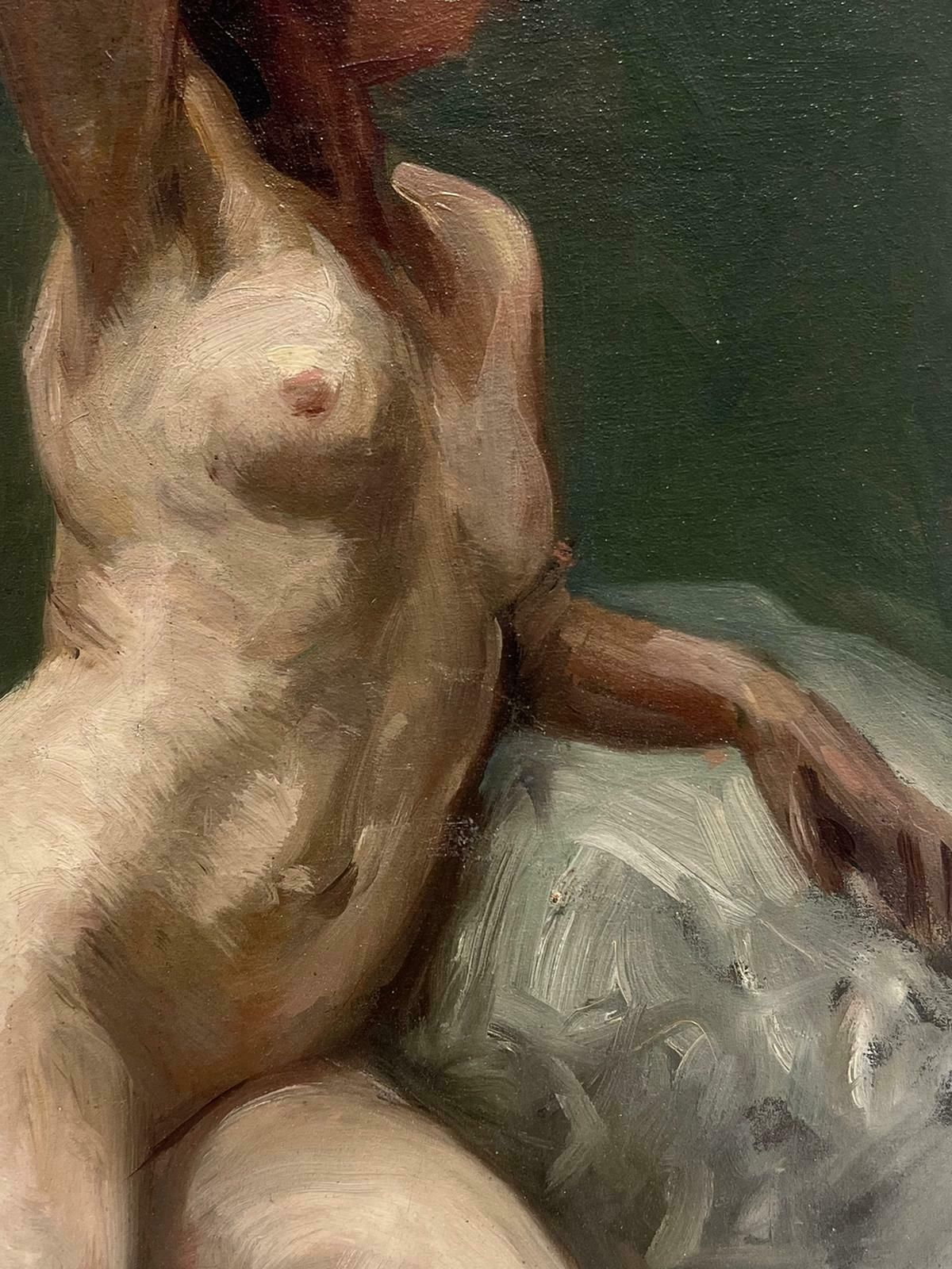 French Impressionist Oil1890's French Impressionist Oil Painting Studio Portrait Of A Nude Lady Model photo Art