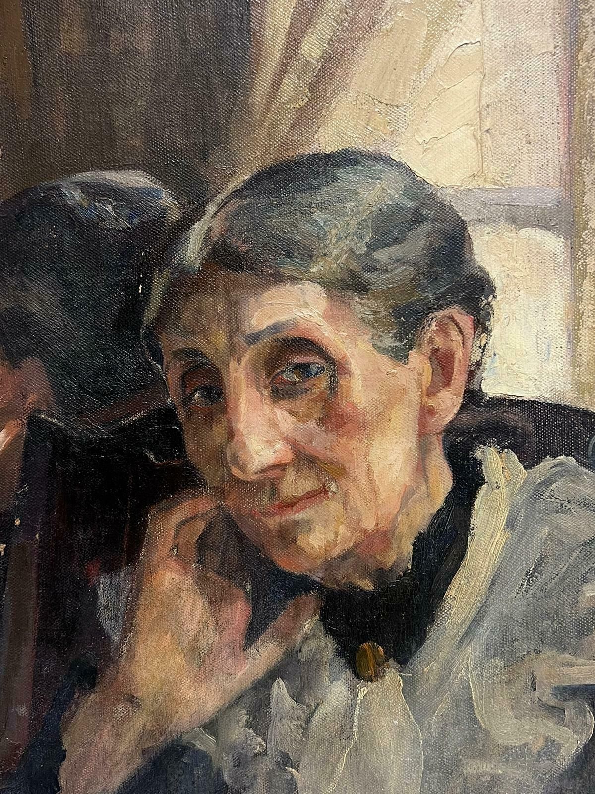 French School1900's French Impressionist Oil Painting Portrait Of Elderly Lady In Mirror1900 photo for sale