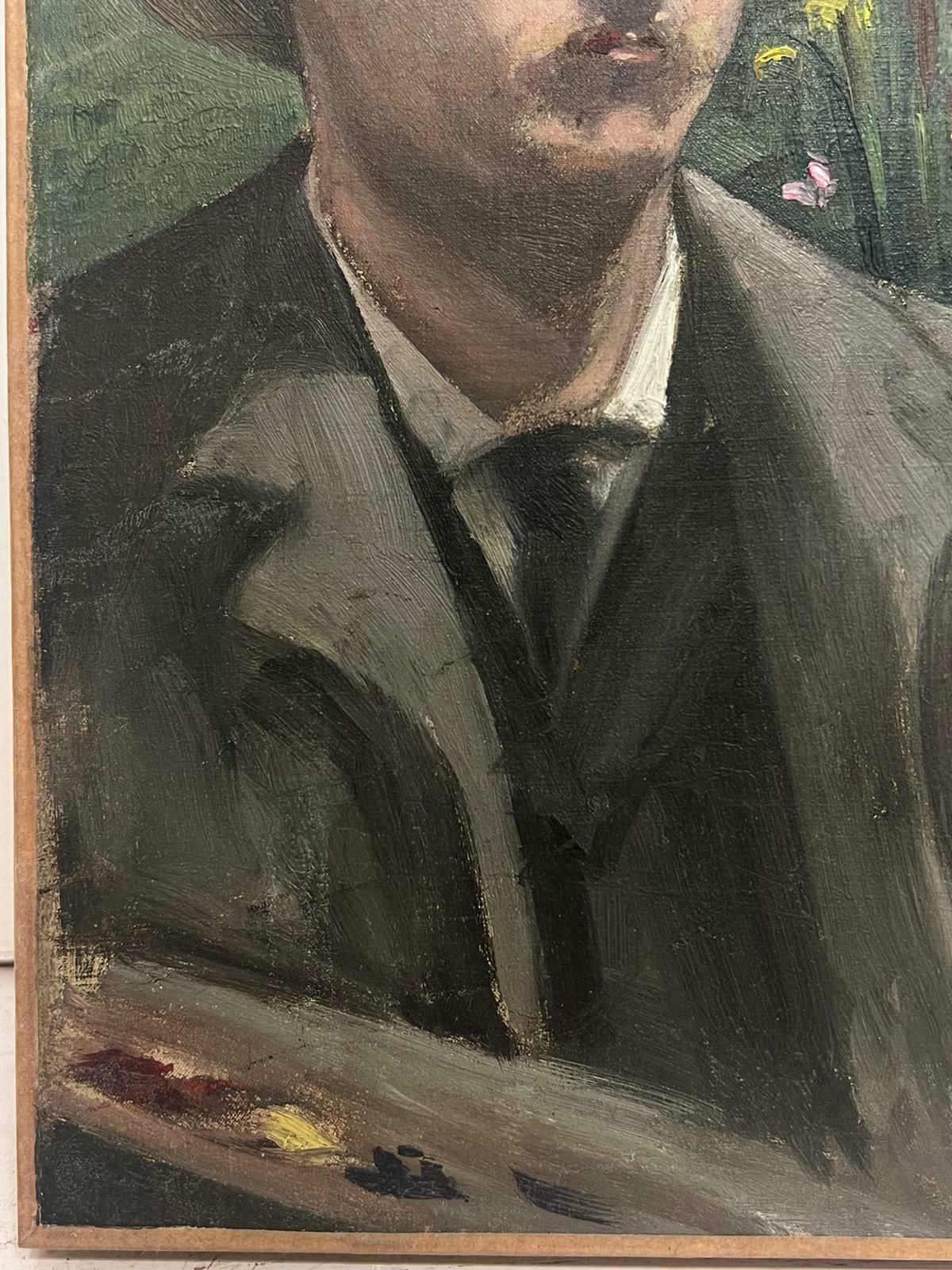 French School19th Century French Impressionist Self Portrait Artist With Palette Oil Sketch photo for sale