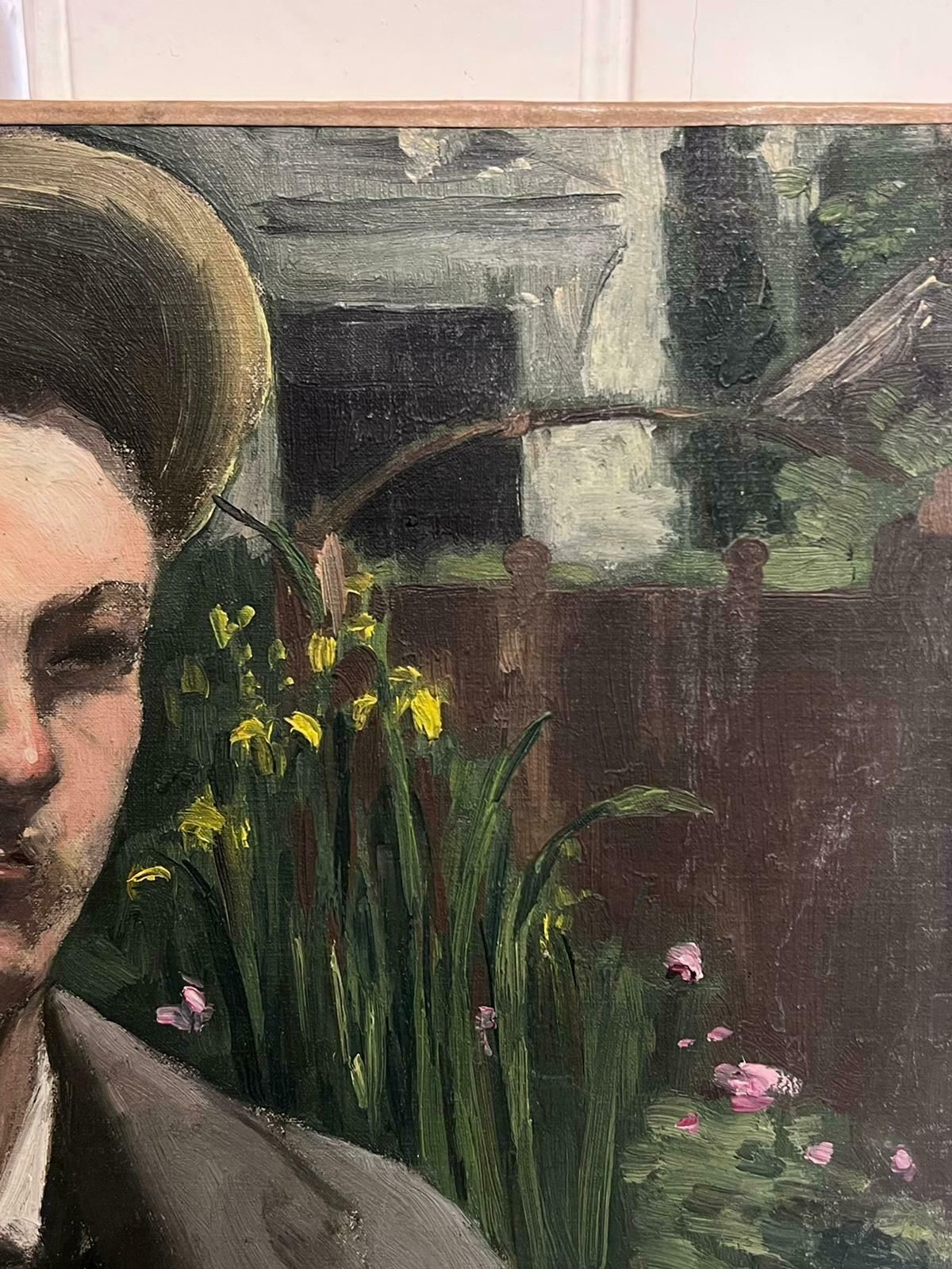 French School19th Century French Impressionist Self Portrait Artist With Palette Oil Sketch photo Art