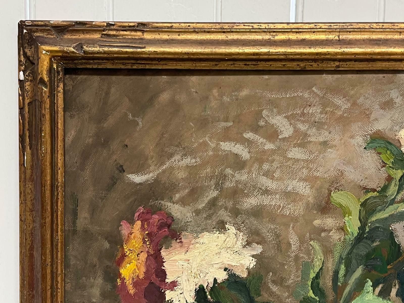Art Denise Dardel1940's French Post Impressionist Signed Oil Flowers In Vase Period Gilt Frame1944 photo