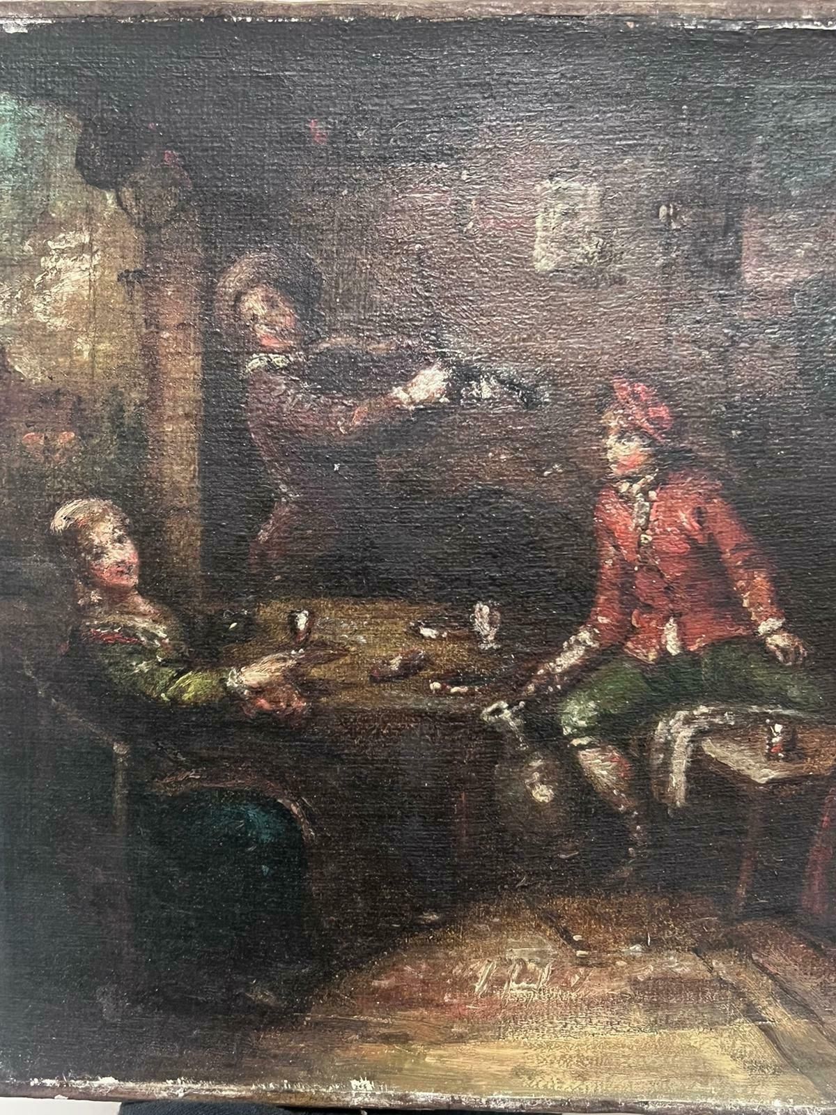 French School18th Century French Oil Painting Tavern Scene Interior Figures & Violin Player photo for sale