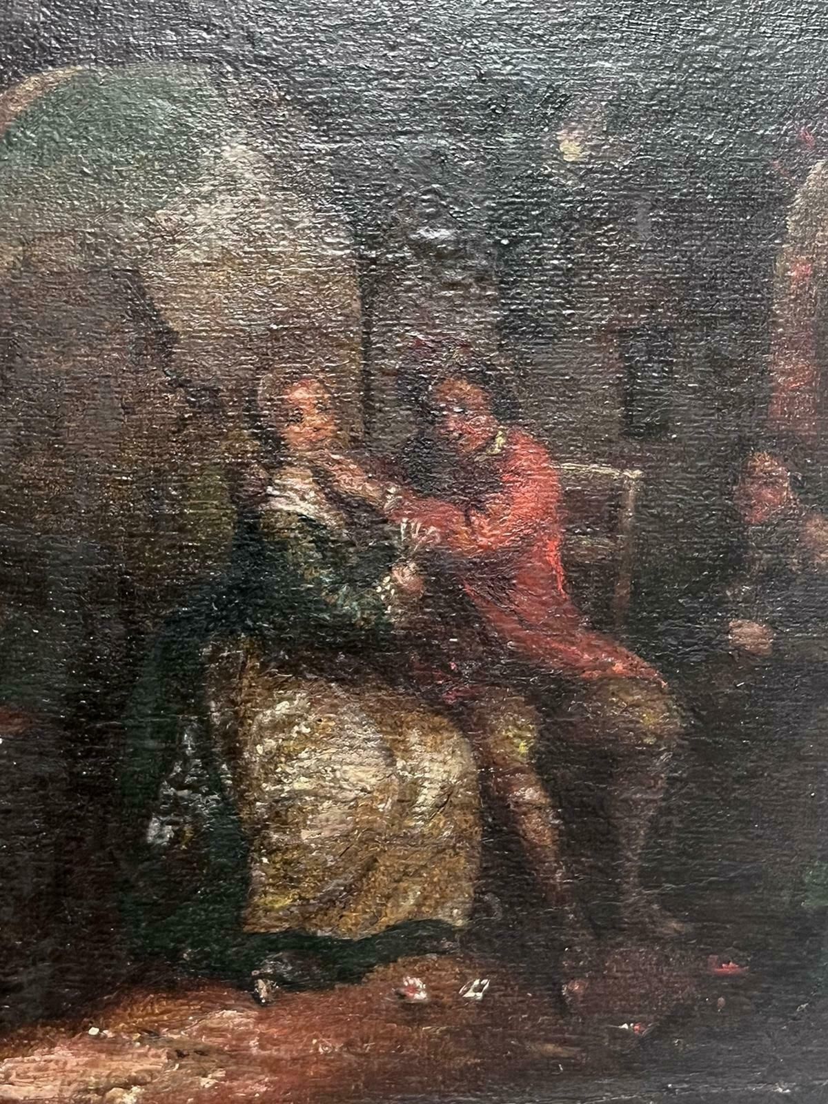 French School18th Century French Oil Painting Tavern Scene Interior Merry Making Figures photo Art