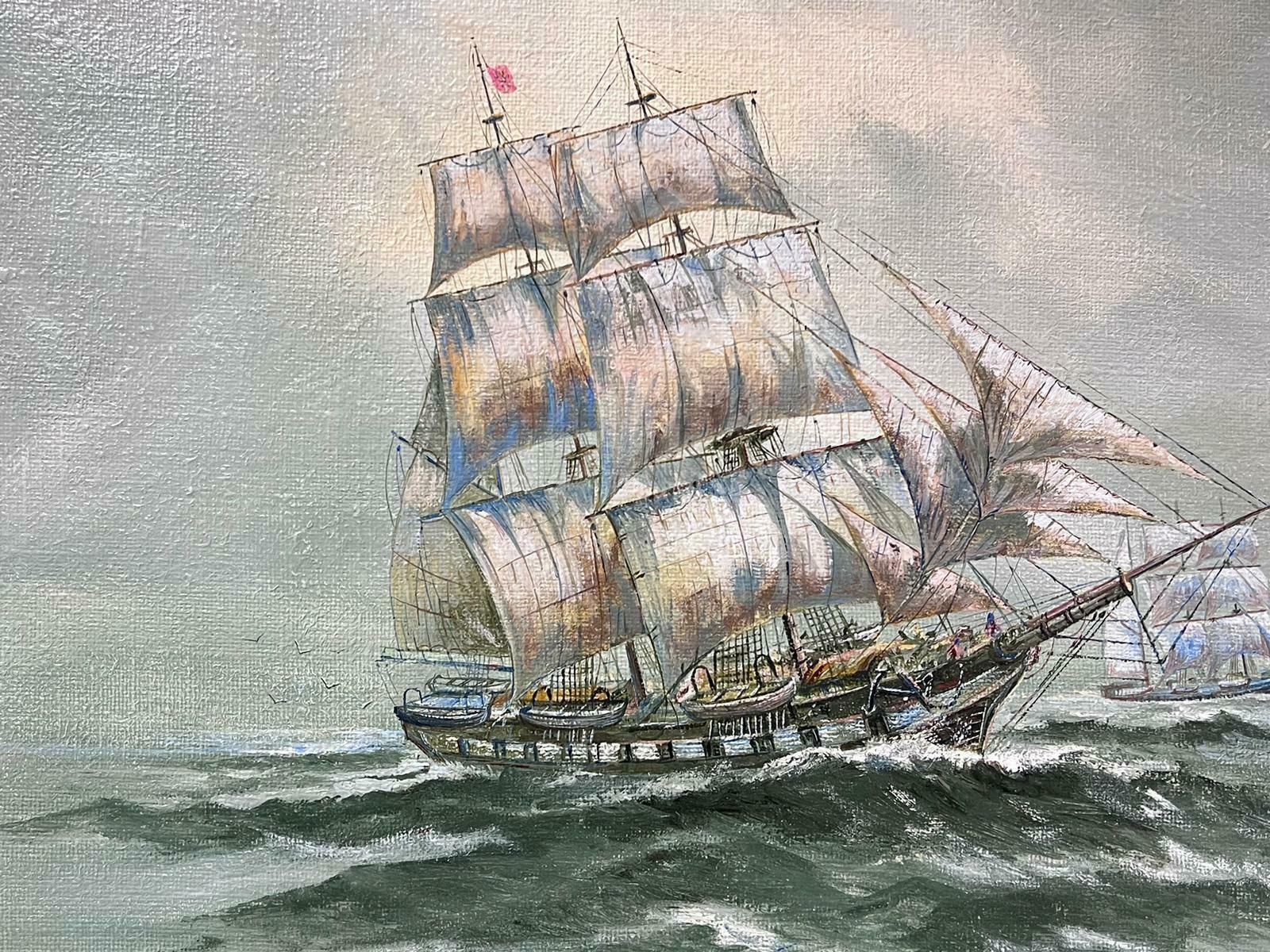 Henry Woodwardlarge British Marine Oil Painting Old Whaling Ships On High Seas, Signed Canvas photo Art