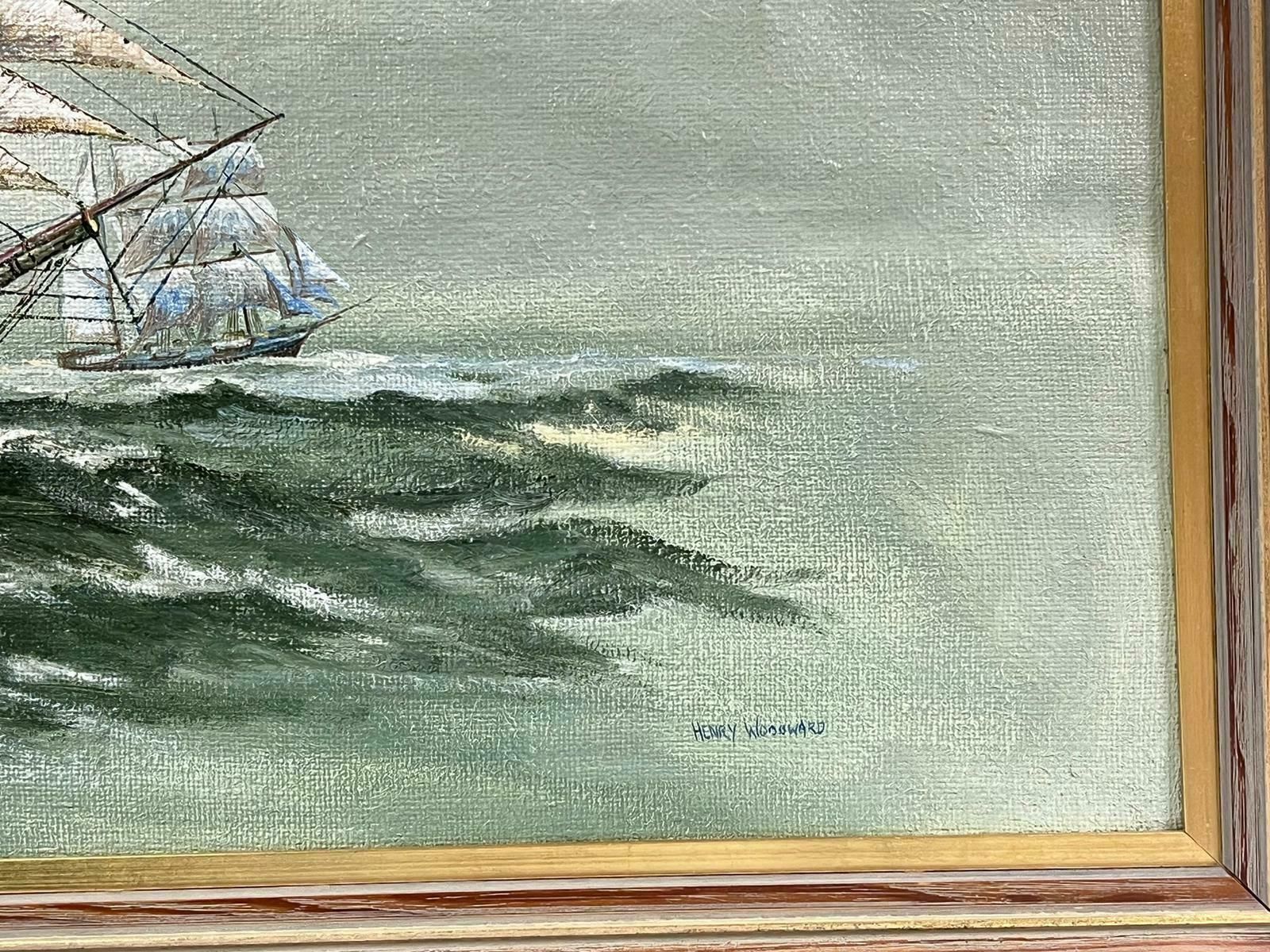 Henry Woodwardlarge British Marine Oil Painting Old Whaling Ships On High Seas, Signed Canvas photo 1532.0