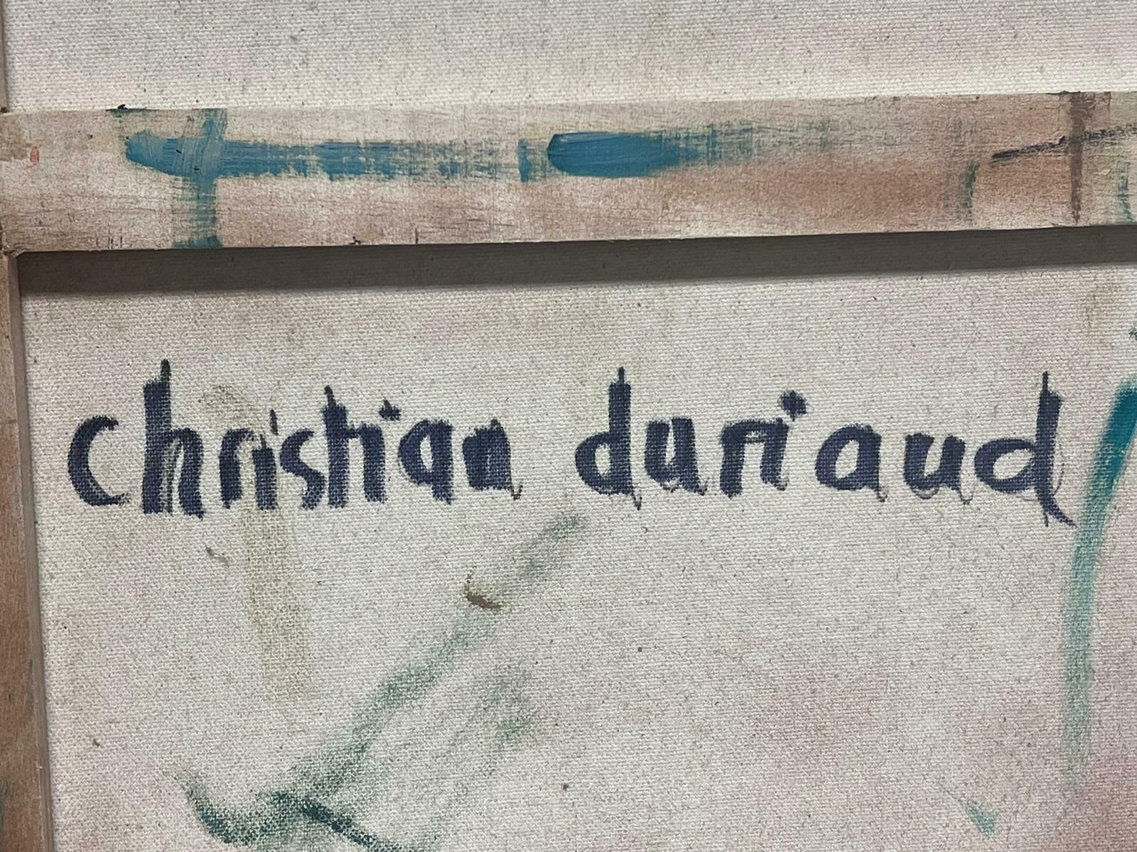 Christian Duriaud1980's French Modernist Cubist Signed Painting Still Life Fruit & Blue Bottle photo 817.0