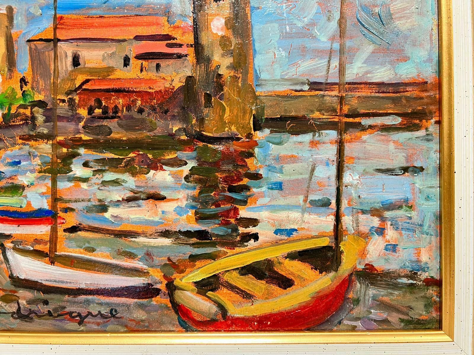 20th Century French Schoolsigned French Post Impressionist Oil Collioure Harbor Fishing Boats France photo for sale