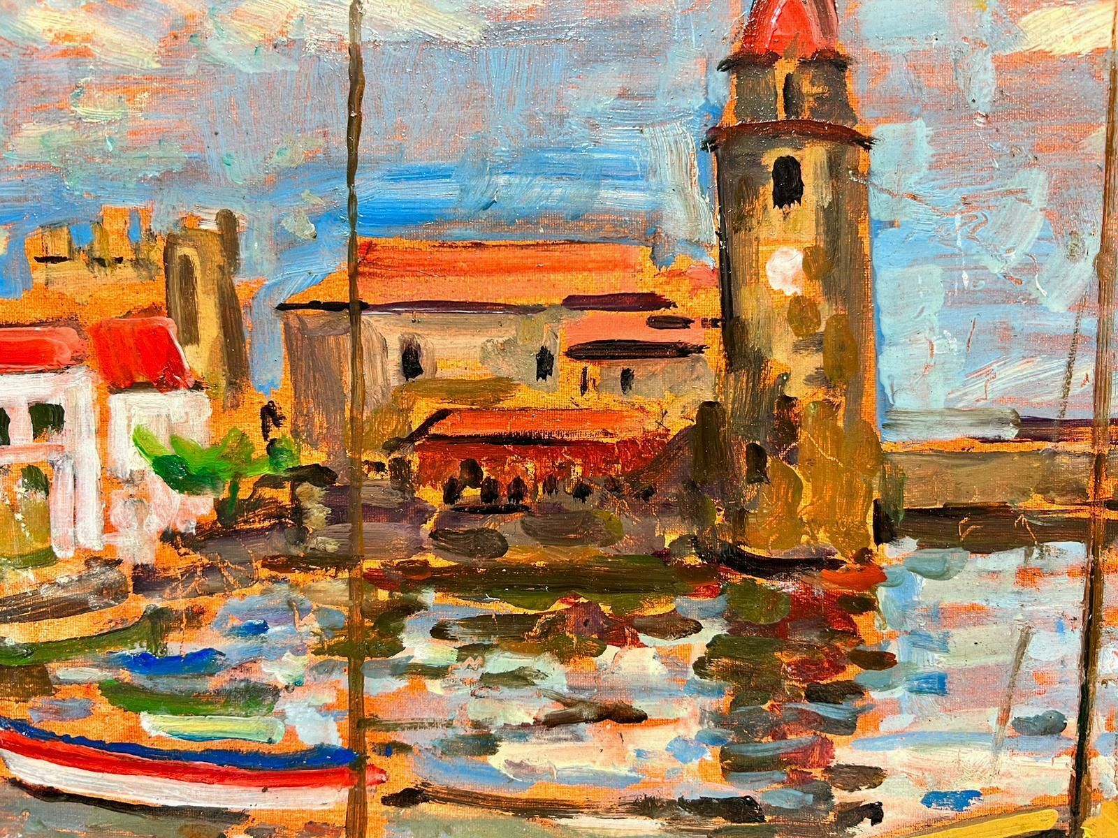20th Century French Schoolsigned French Post Impressionist Oil Collioure Harbor Fishing Boats France photo Art