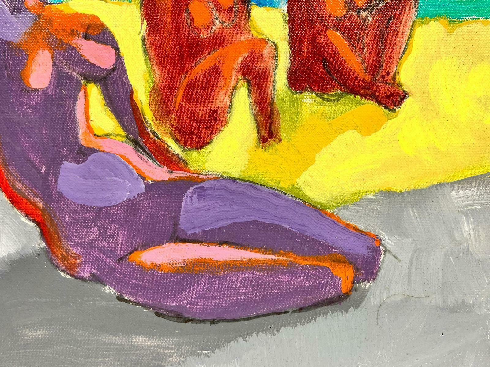 Miguel Anibalcontemporary Abstract Oil Painting Nude Figures On Sunny Beach, Chilean Artist photo buy