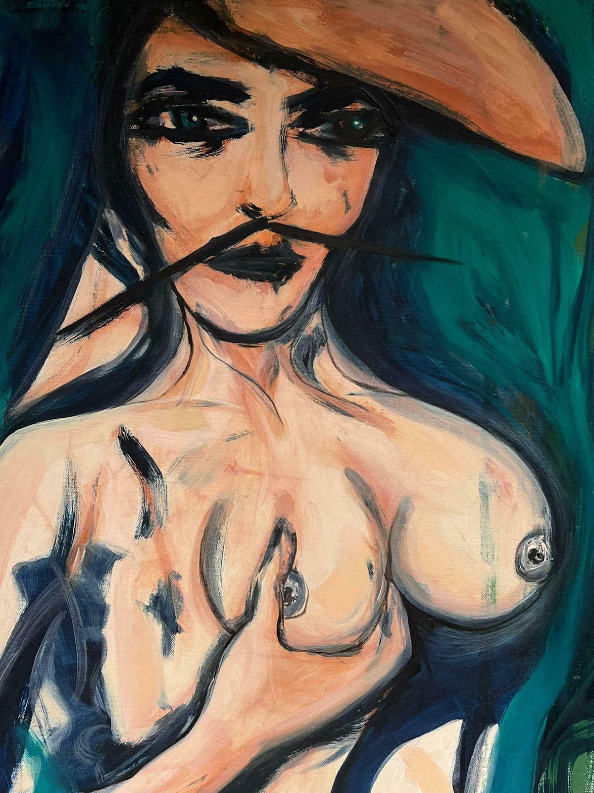 Huge 20thc French Abstractabstract Nude Lady With Dali Style Moustache Very Large French Oil Painting photo furniture