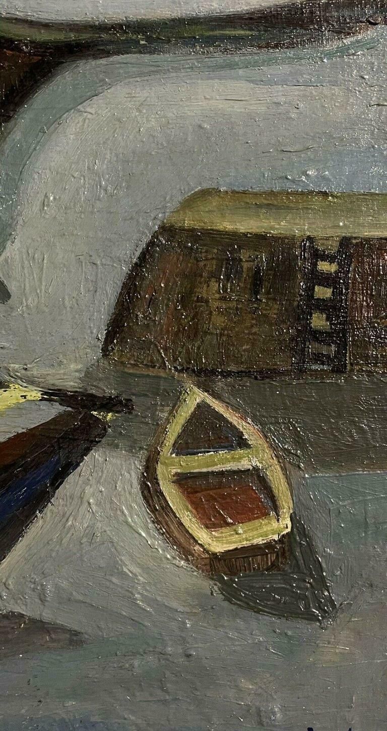 Unknown1950's French Mid 20th Century Signed Modernist Oil Boats In A Harbourc. 1950's photo vinterior