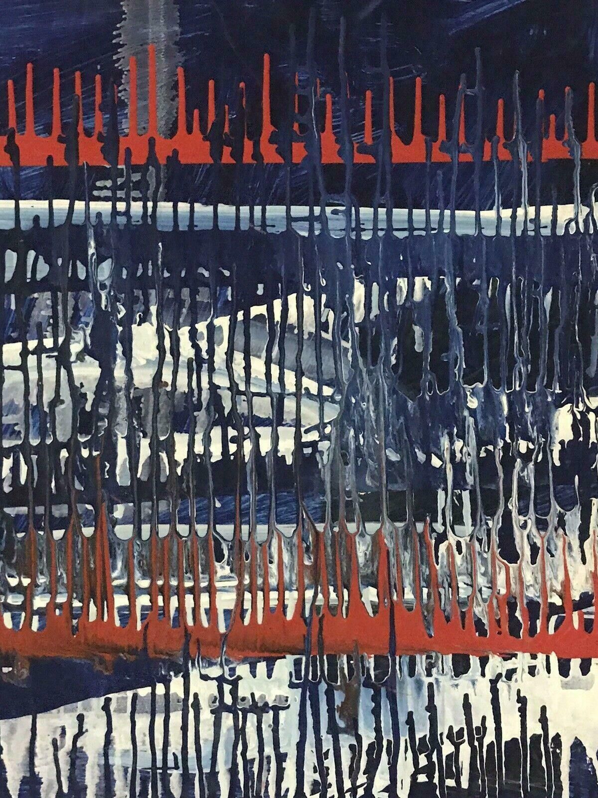 Unknown1980's French Abstract Painting   Drip Work On Large Panel   Red White Bluec. 1990's photo for sale