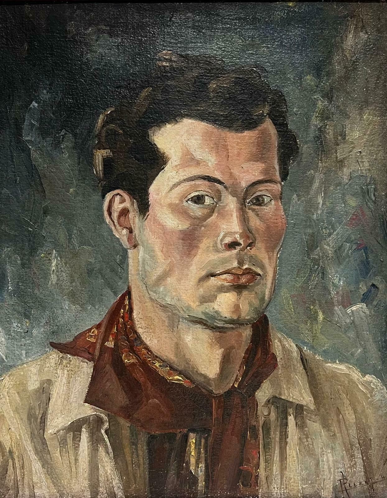 Roger Allain1940's French Portrait Of Young Man Original Signed Oil On Canvas Period Frame1941