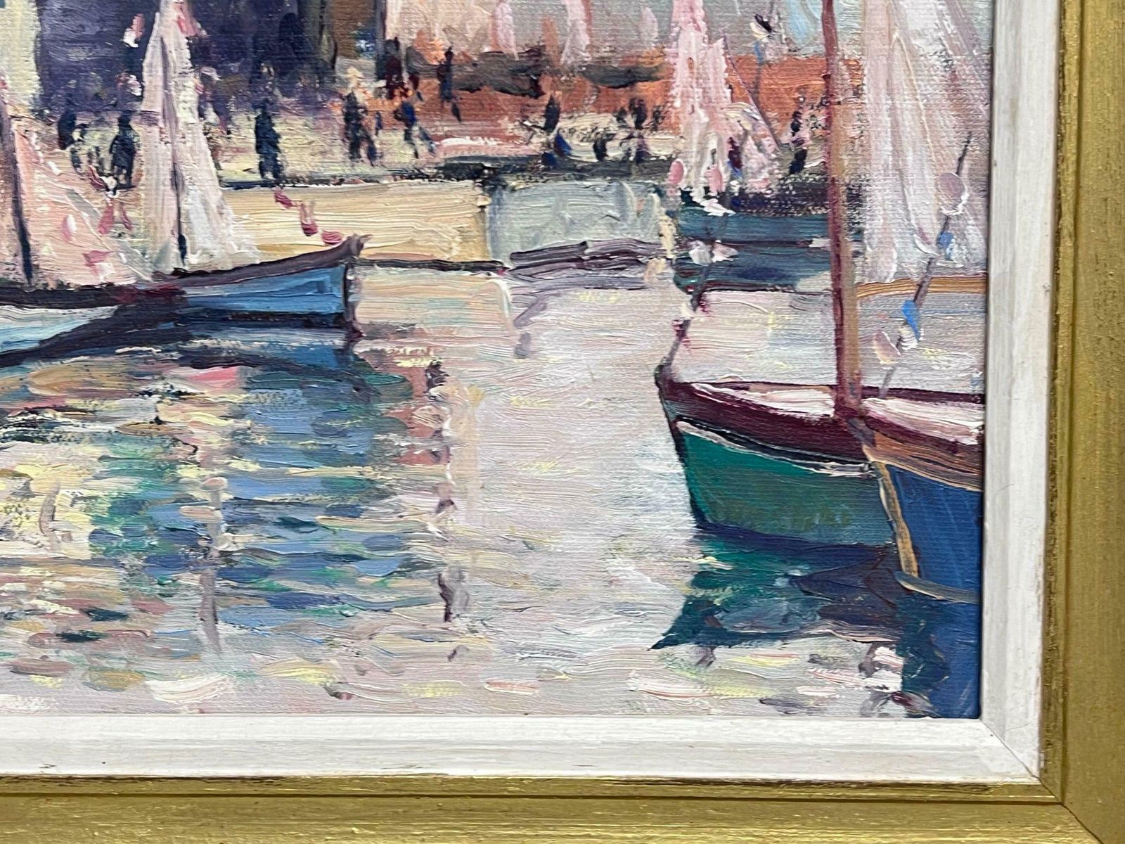 French Schoolhonfleur Harbour Vintage French Signed Oil Painting Framed photo buy