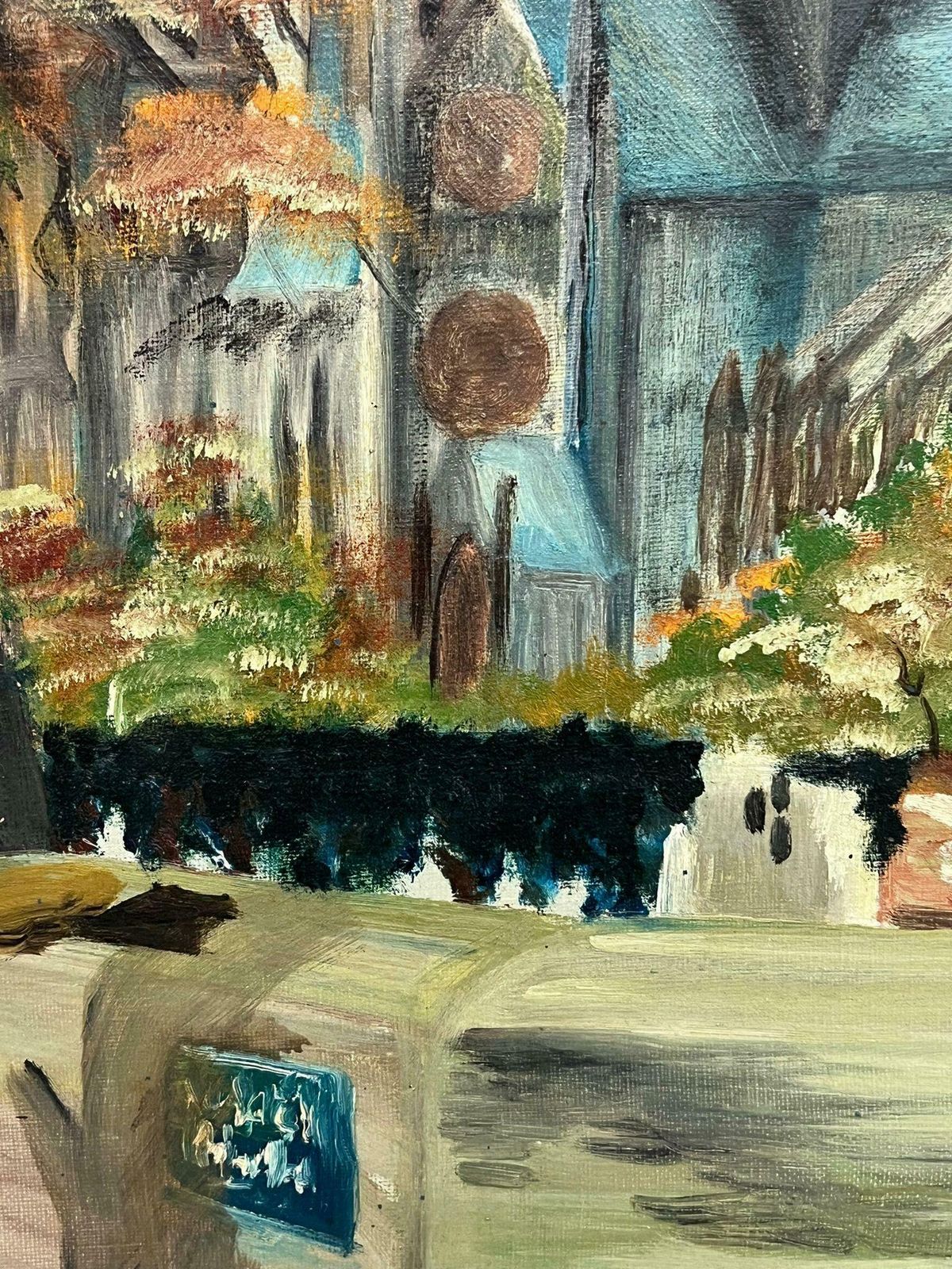French School1960's French Impressionist Signed Dated Oil Book Sellers River Seine Paris photo 1022.0