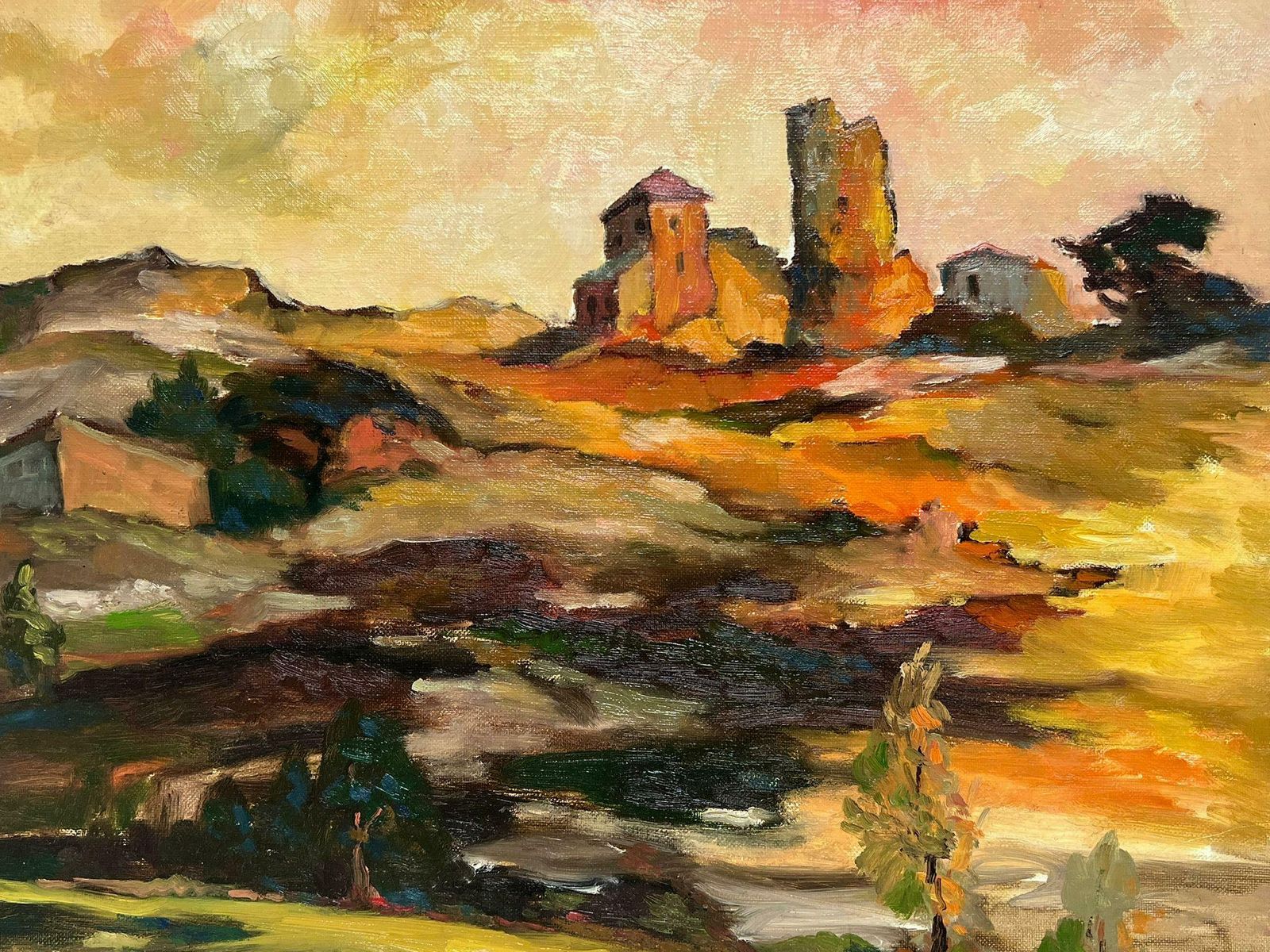 Michel Kritzfrench Post Impressionist Signed Oil Painting Sunset Old Chateau Ruins Landscape photo furniture