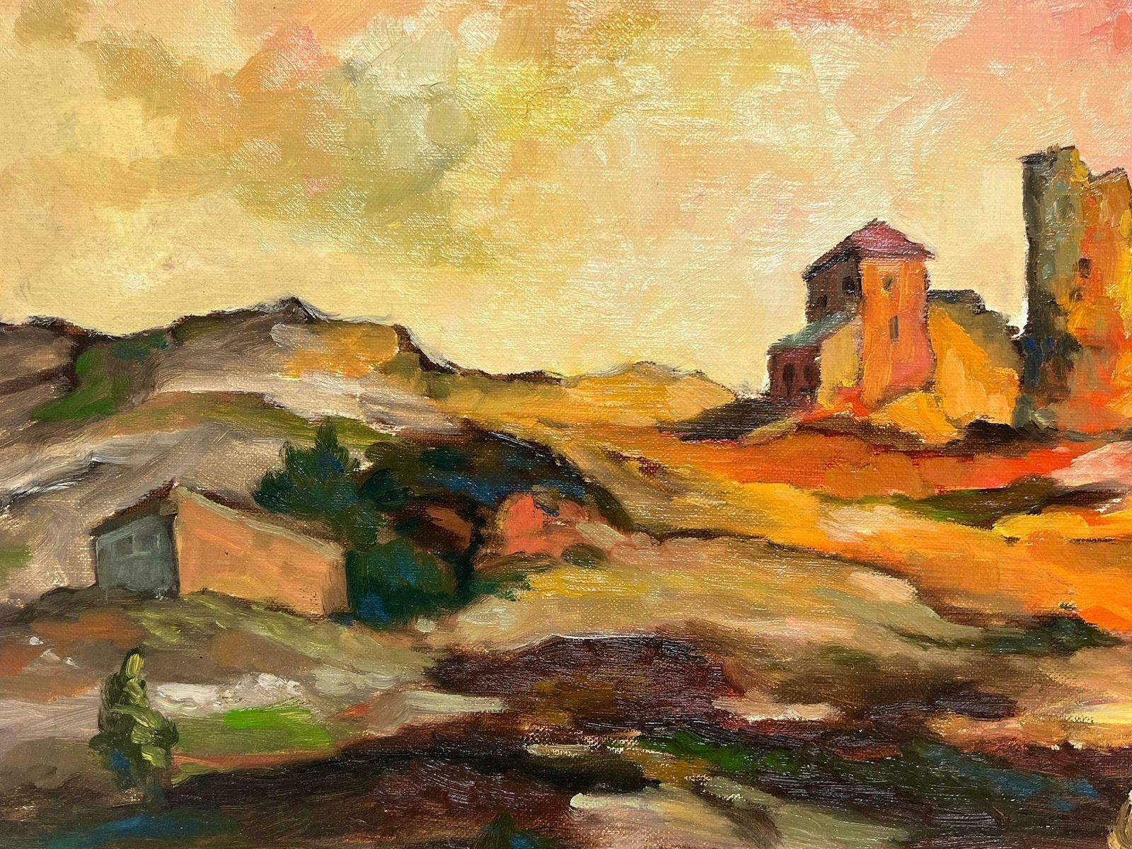 Michel Kritzfrench Post Impressionist Signed Oil Painting Sunset Old Chateau Ruins Landscape photo for sale