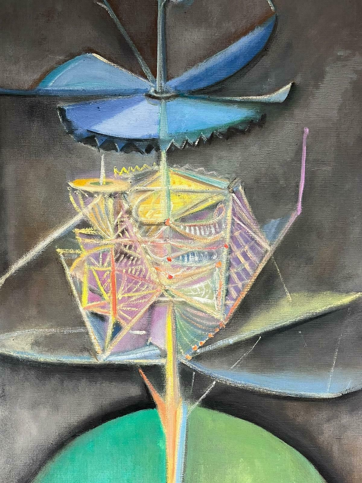 T. Fabris1970’s French Surrealist Signed Oil Painting Green Abstract Composition1970's photo buy