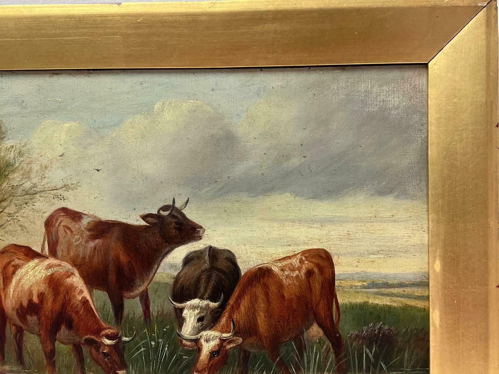 Signed Victorian British Oil Painting Cattle In Tranquil Pastures photo Art