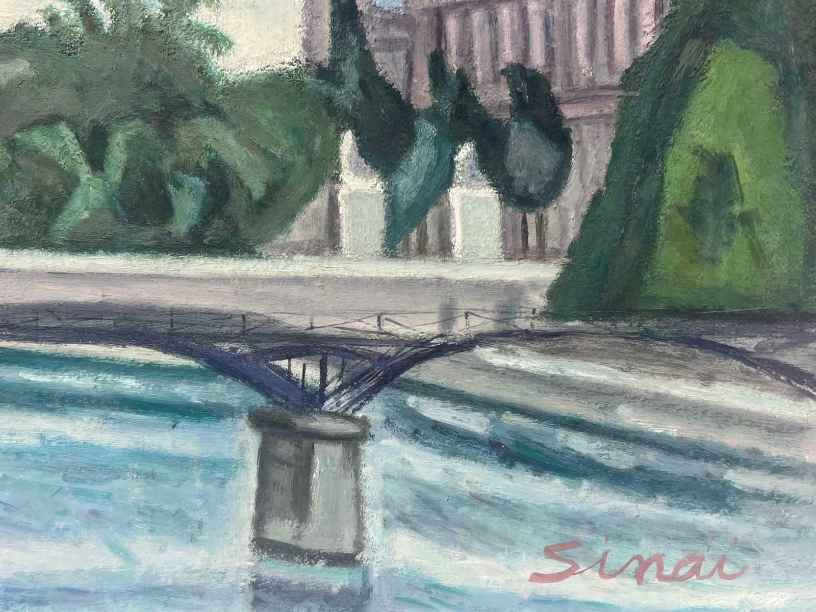 French Schoolparis Skyline River Seine & Louvre Buildings Signed French Modernist Oil photo Art